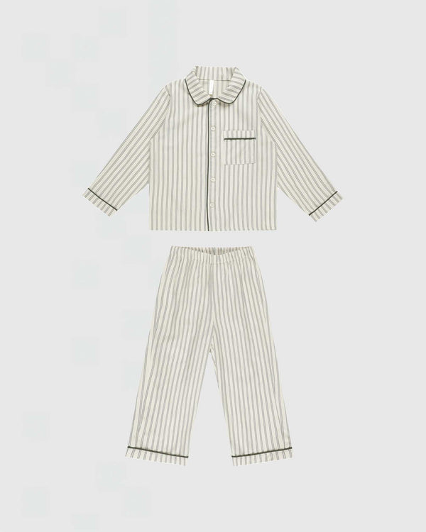 Rylee + Cru Long Sleeve Pajamas in Forest Pinstripe