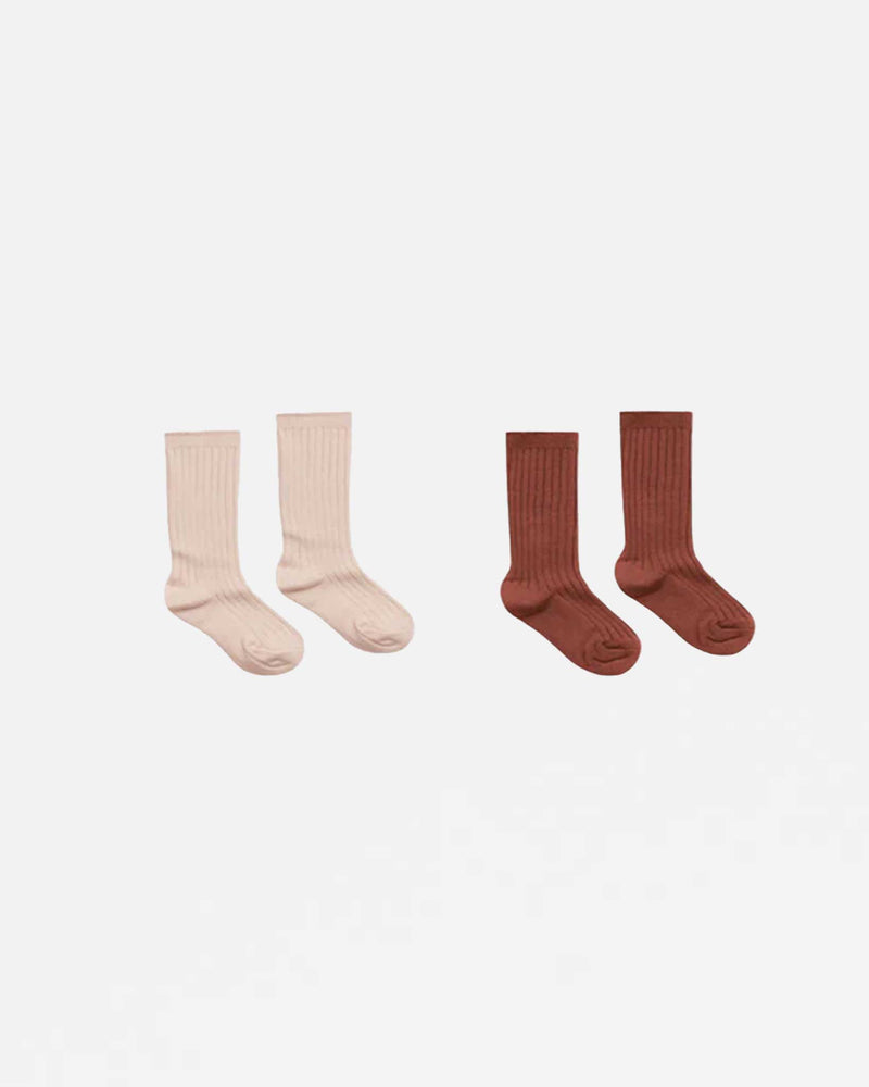 Rylee + Cru Ribbed Socks in Brick + Rose