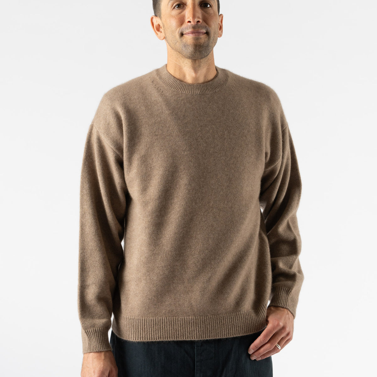 Auralee Baby Cashmere Knit Pullover in Natural Brown Curated at 