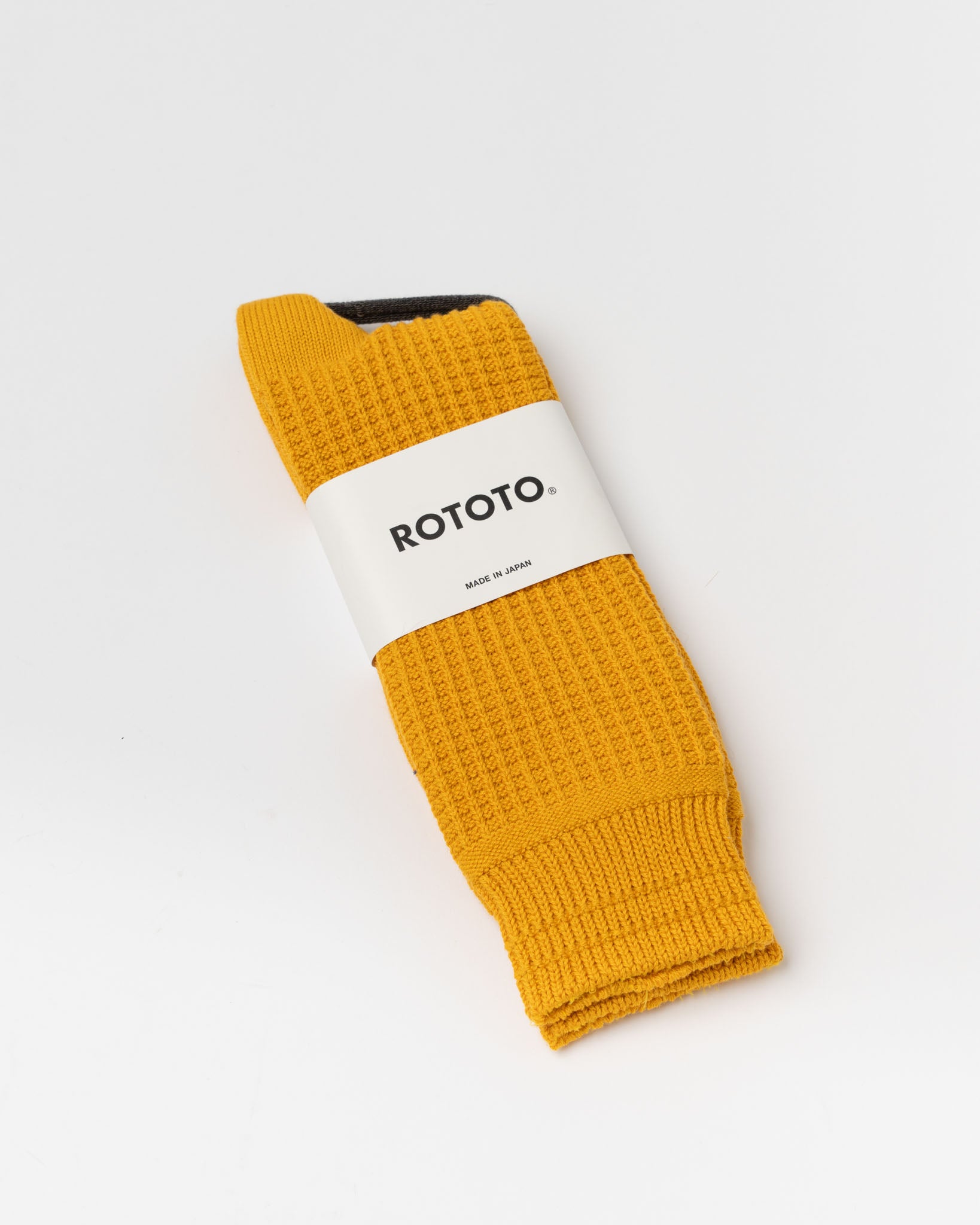 ROTOTO R1110 Waffle Cotton Crew Socks in Mustard
