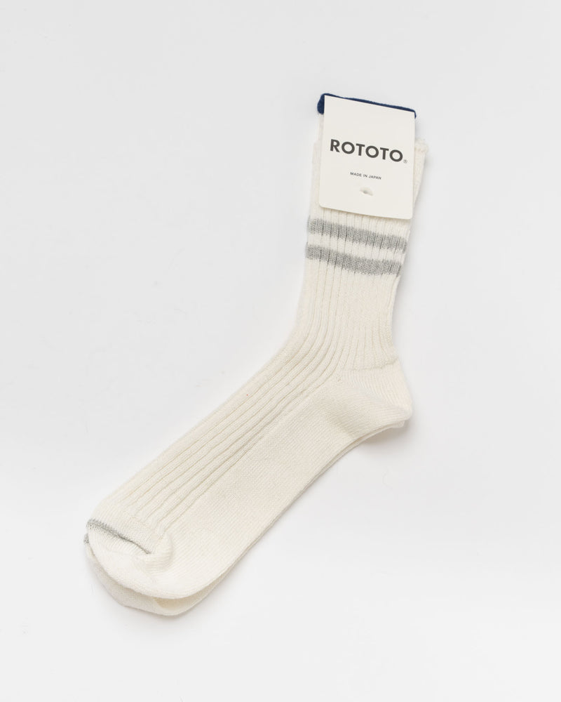 ROTOTO R1468 Hemp Organic Cotton Stripe Socks in White/Gray