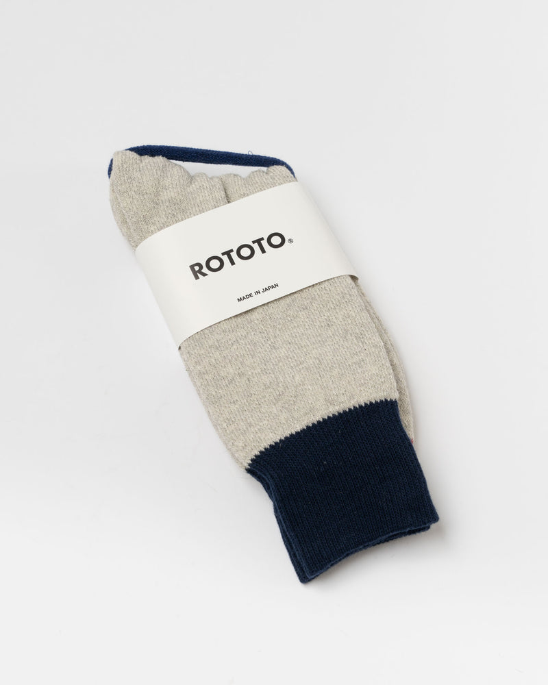 ROTOTO R1515 Double Face Crew Socks in Navy/Light Gray