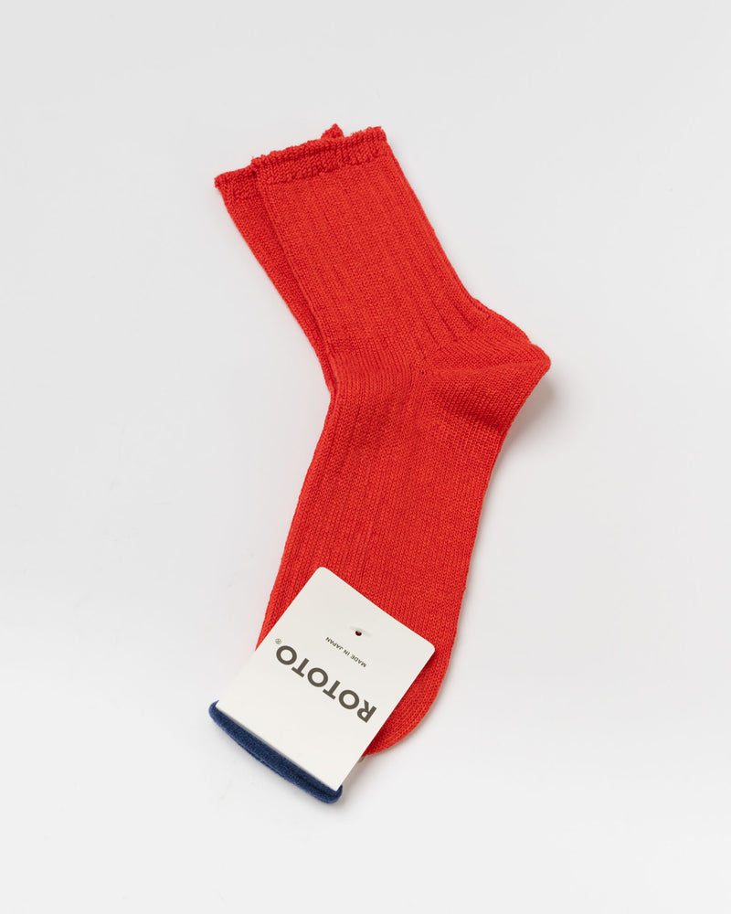 ROTOTO R1462 Ribbed Ankle Socks in Tomato