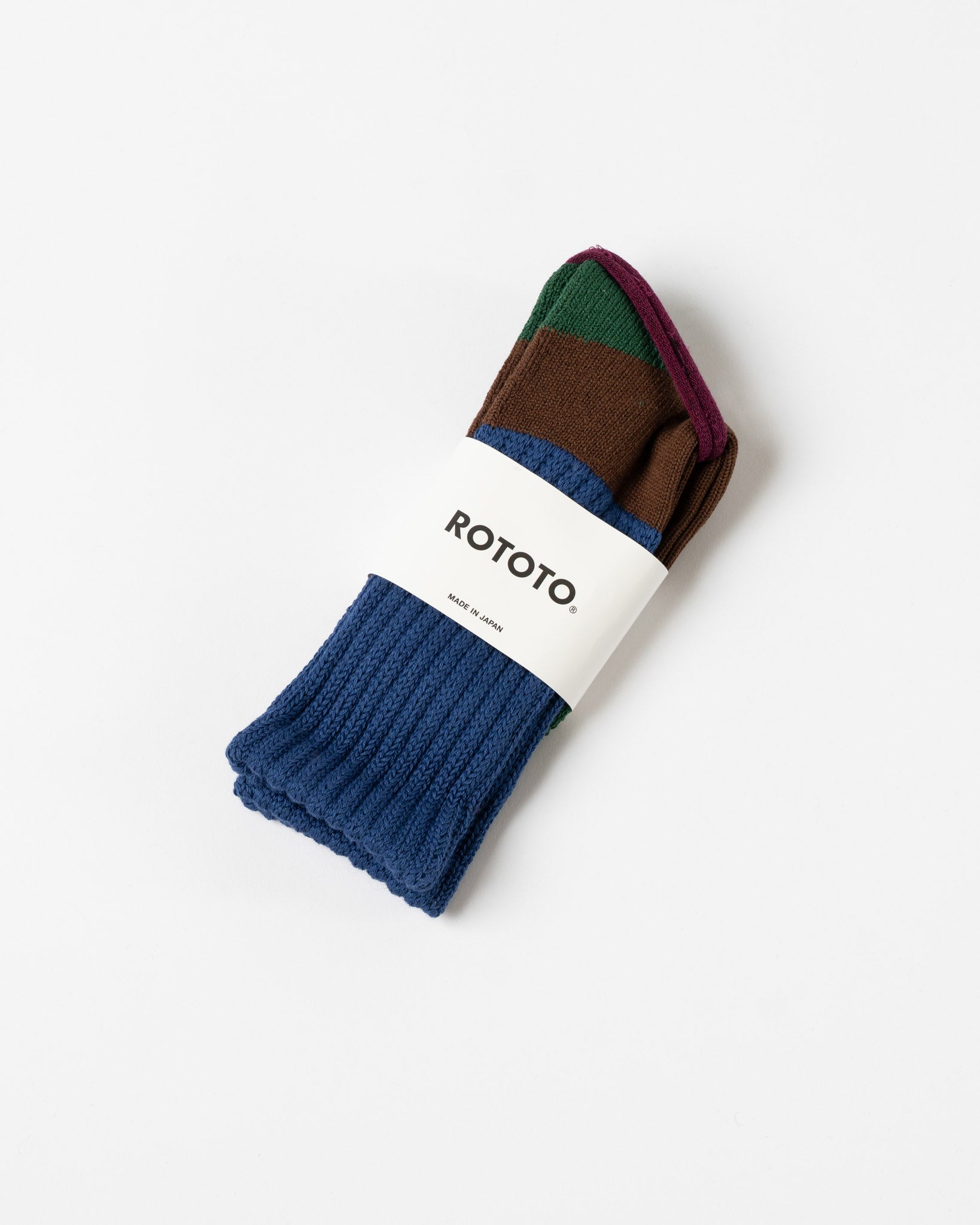 ROTOTO 1631 Multi Loose Pile Socks in Blue Brown