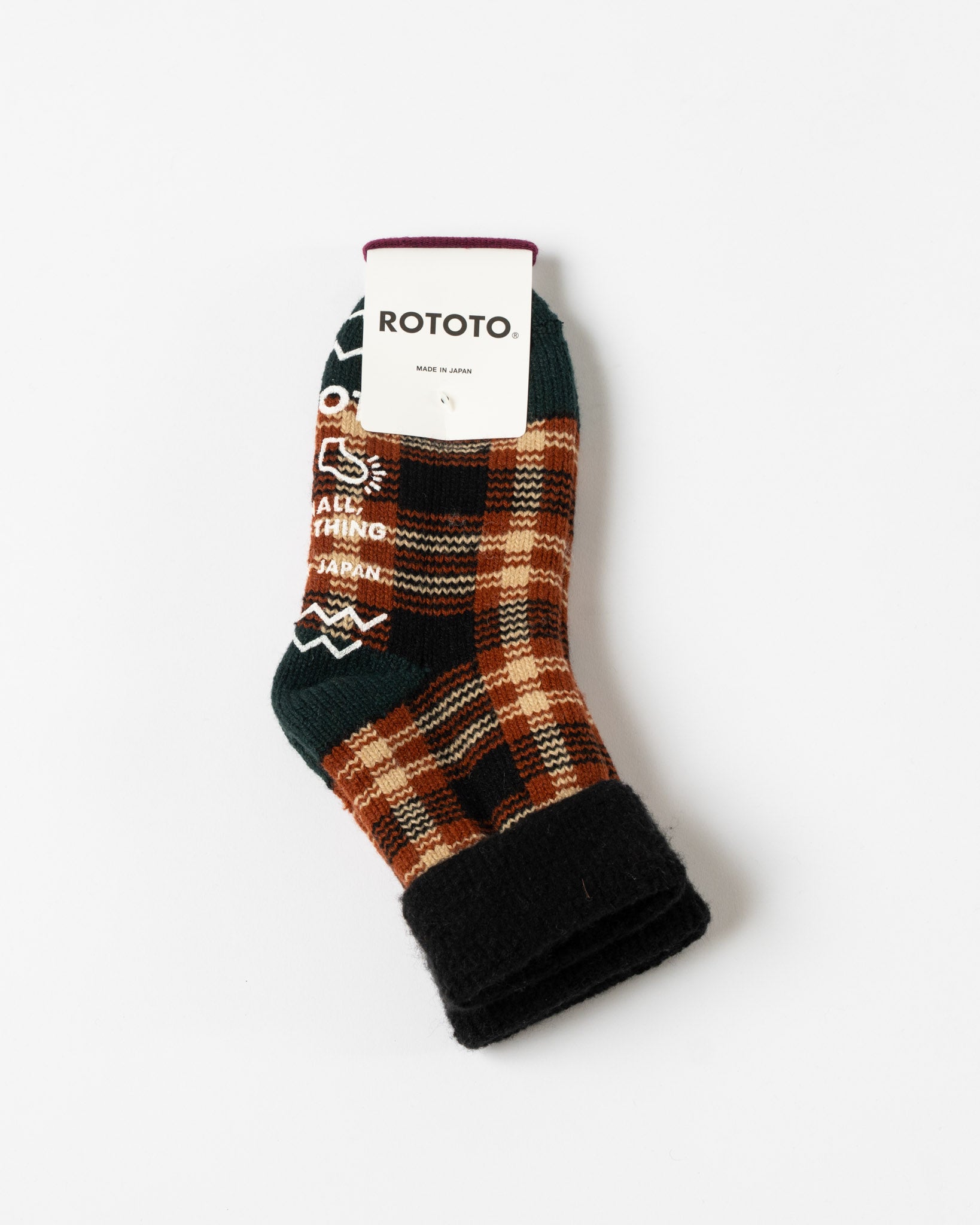 ROTOTO 1625 Comfy Room Check Socks in Black/Brown