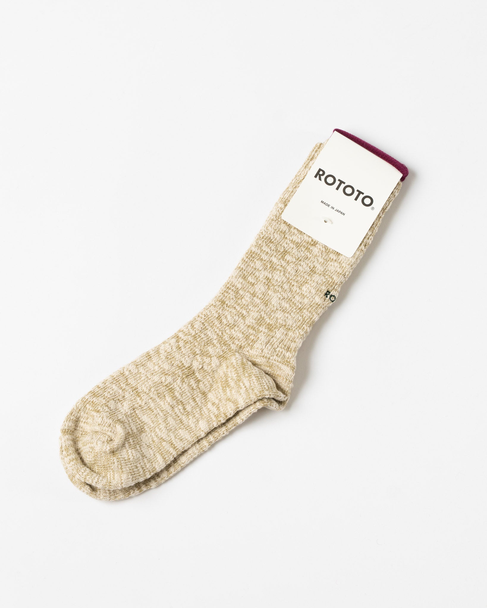 ROTOTO 1634 Organic Cotton Slub Crew Socks in Light Olive