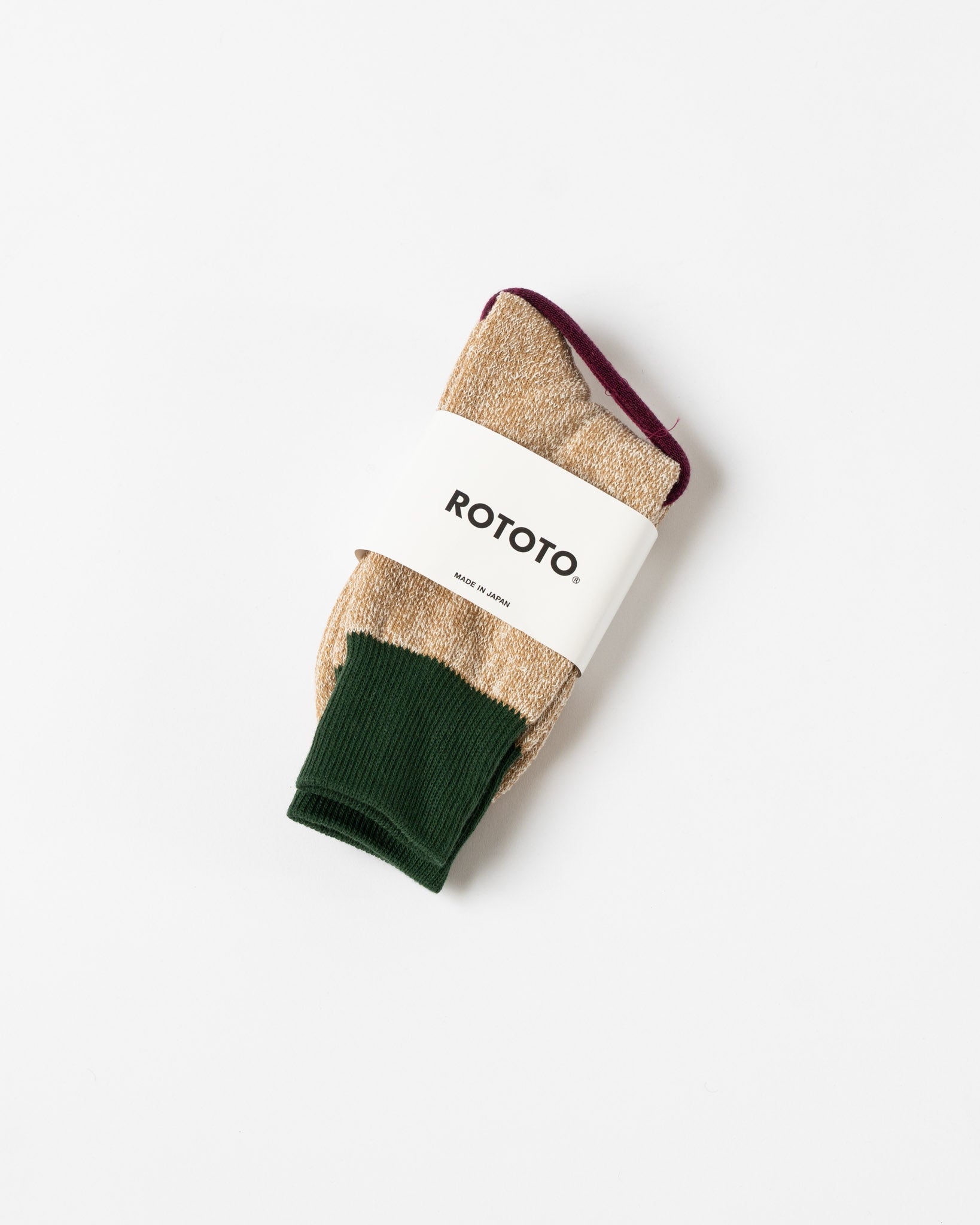 ROTOTO 1515 Double Face Crew Socks in Dark Green/Beige