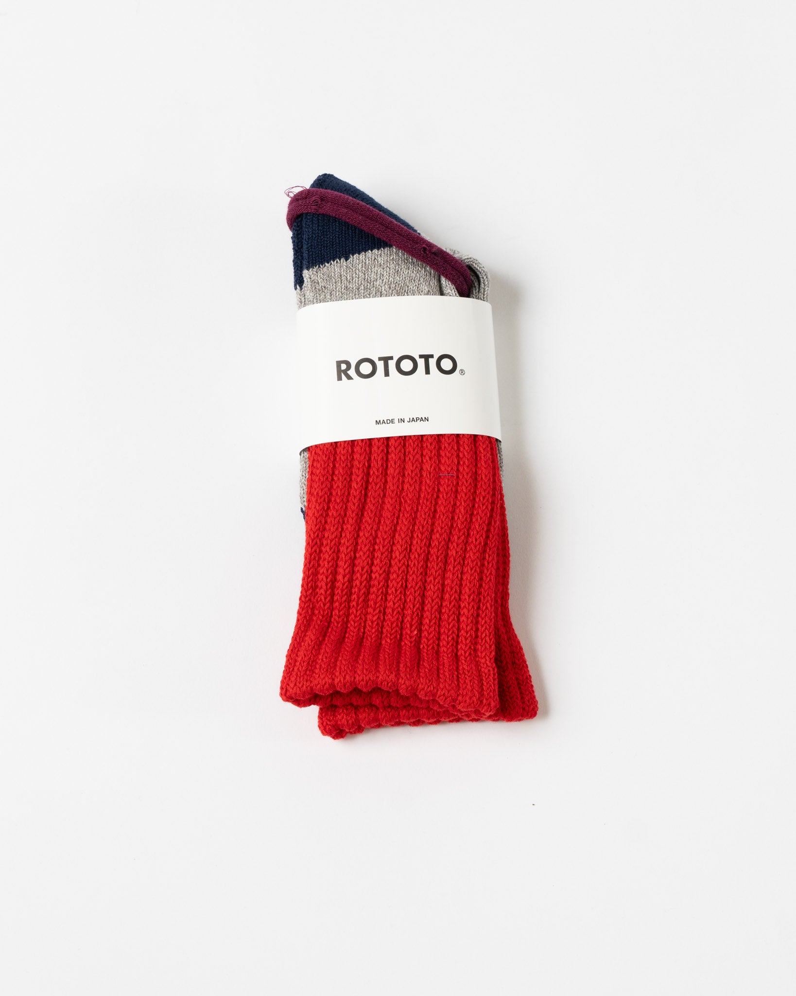 ROTOTO 1631 Multi Loose Pile Socks in Red/Gray