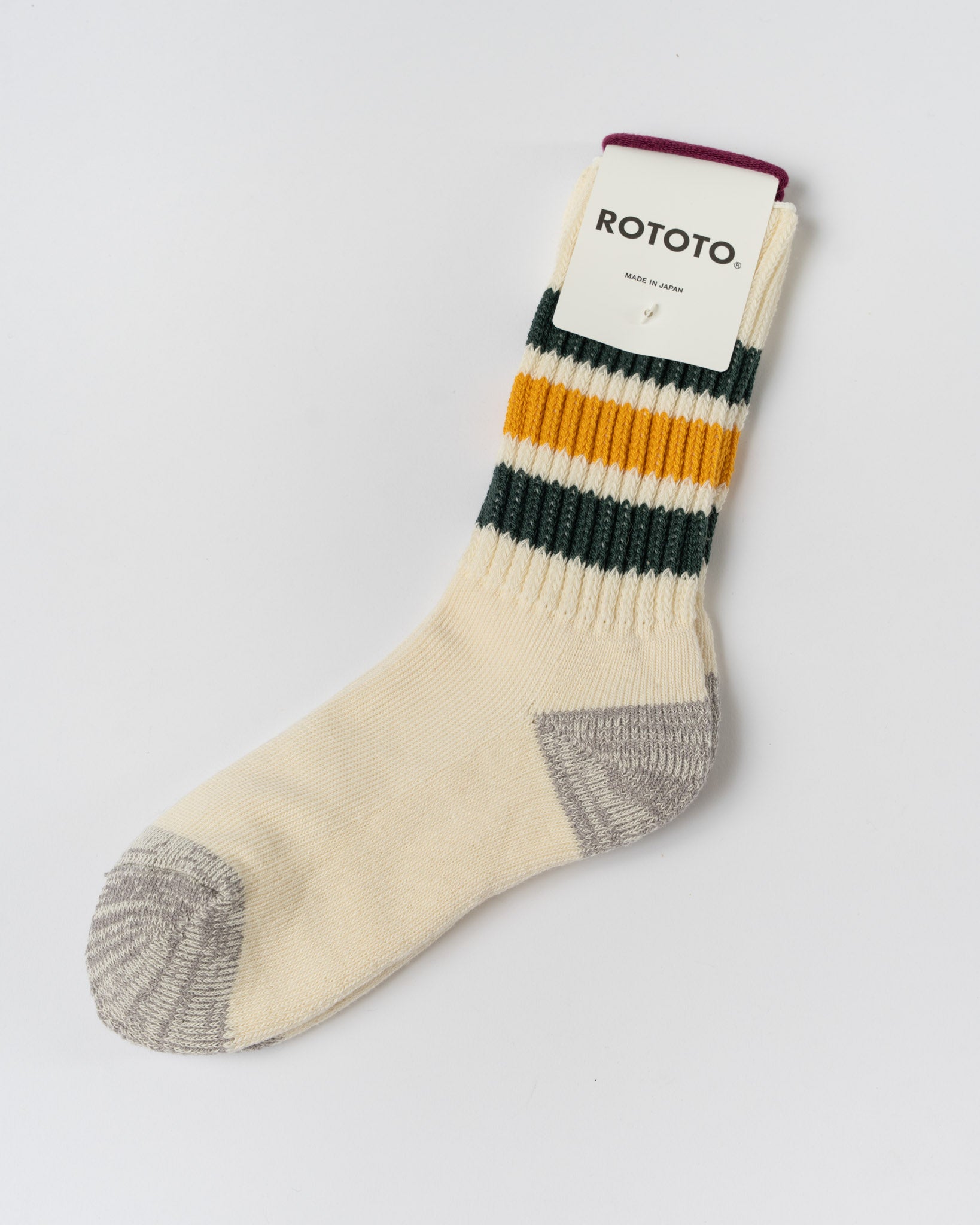 ROTOTO 1255 Old School Crew Socks in Dark Green/Yellow