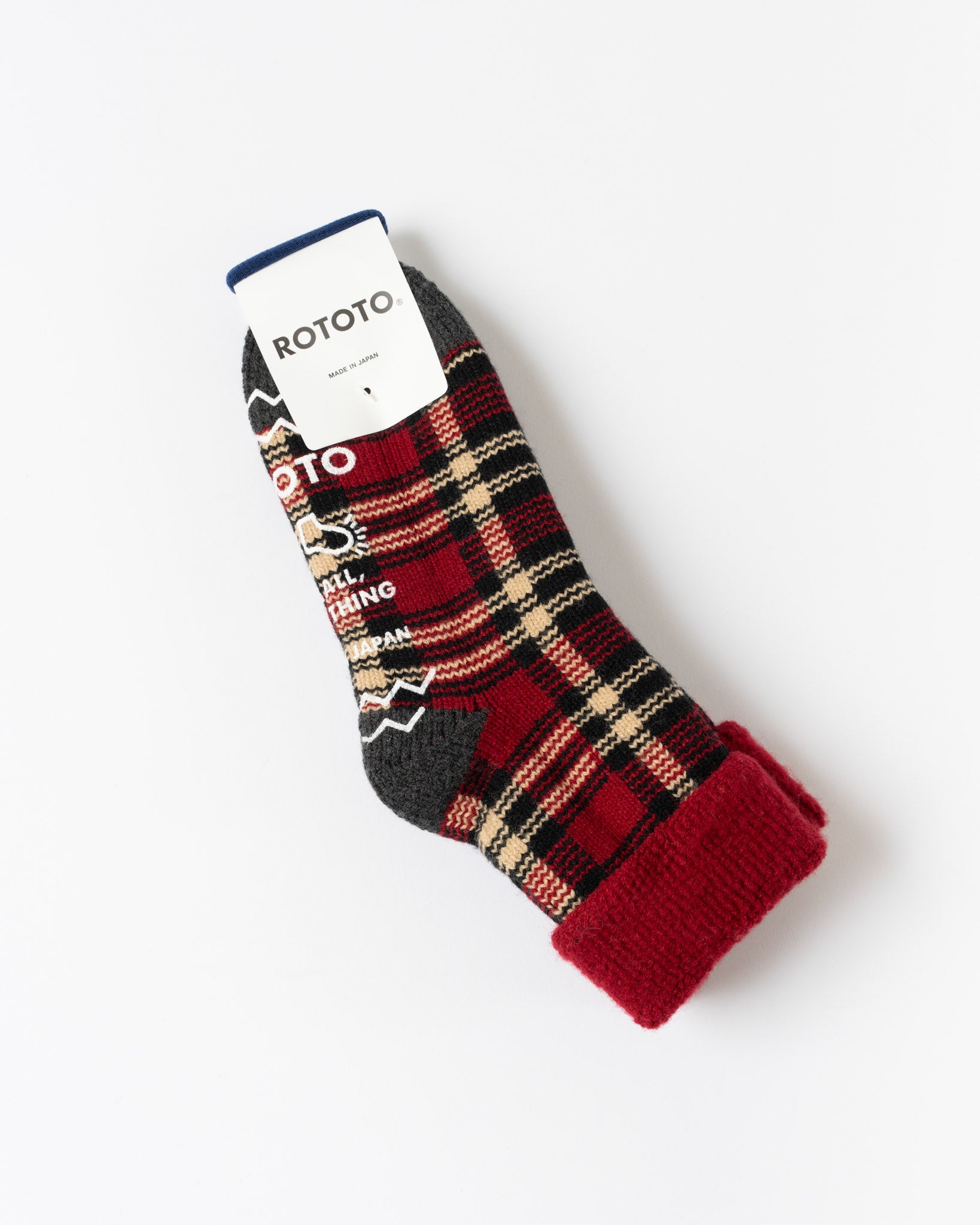 ROTOTO 1625 Comfy Room Check Socks in Dark Red/Black