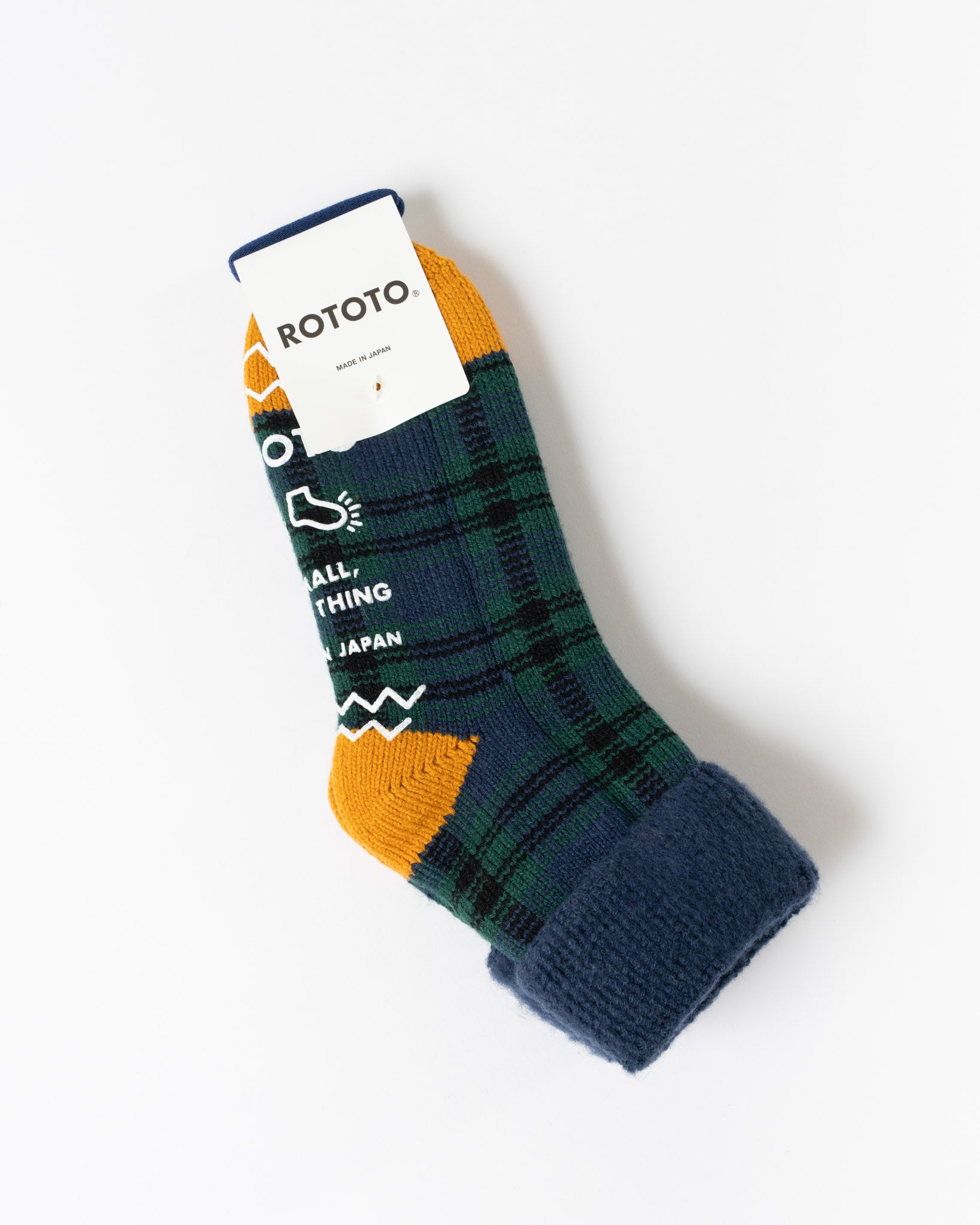 ROTOTO 1625 Comfy Room Check Socks in Navy/Green