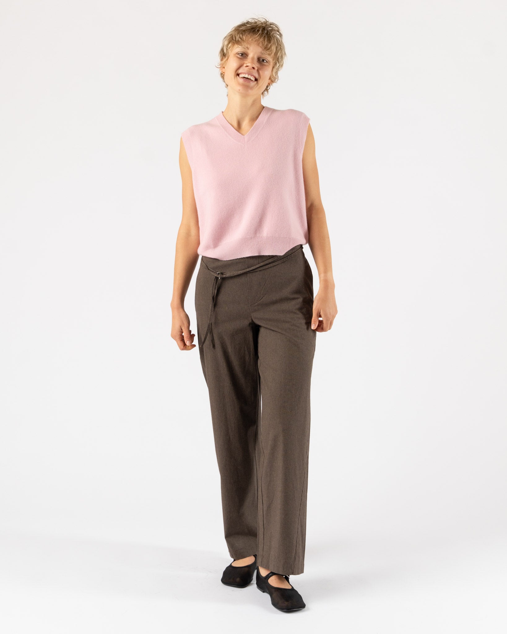 Deiji Studios Double Belted Pant in Brown Stripe