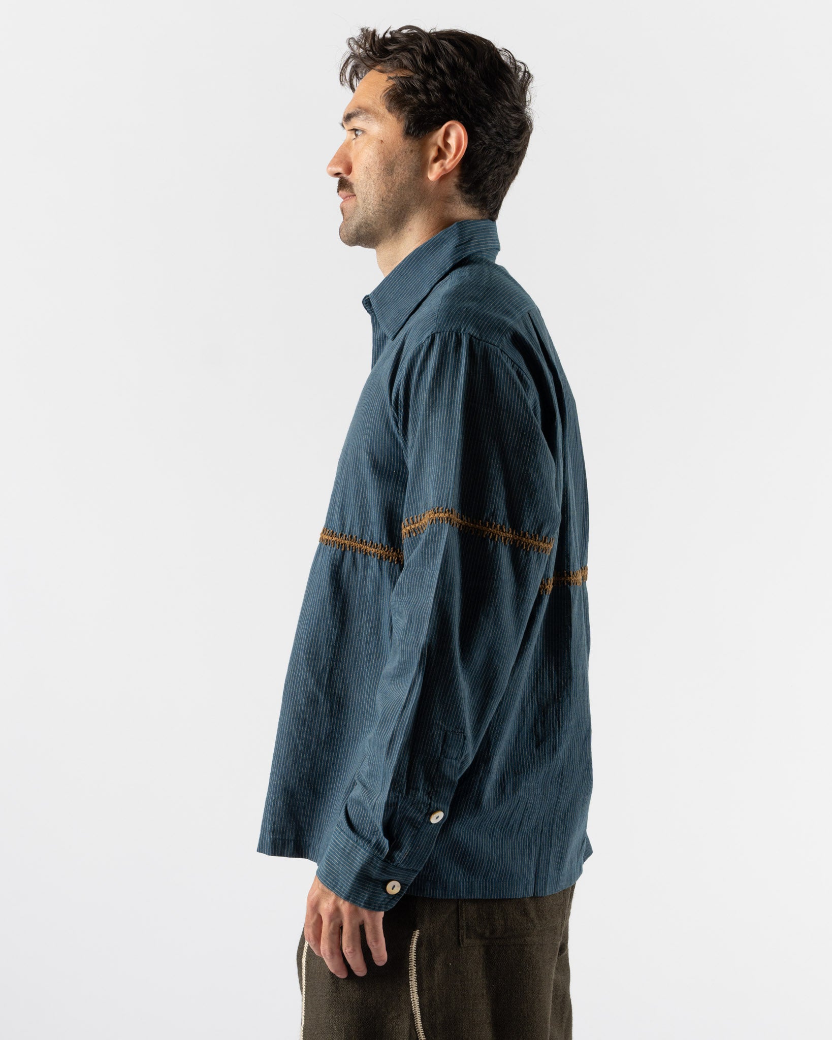 Kartik Research Rabari Shirt in Indigo/Gold