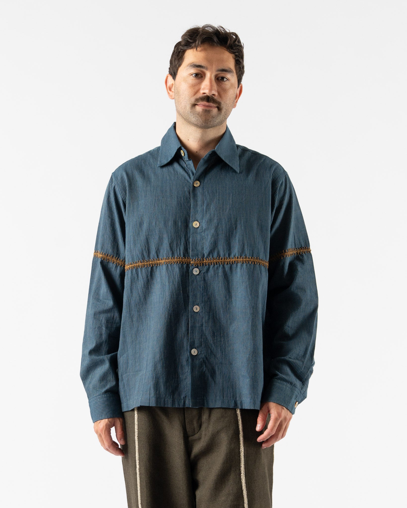 Kartik Research Rabari Shirt in Indigo/Gold