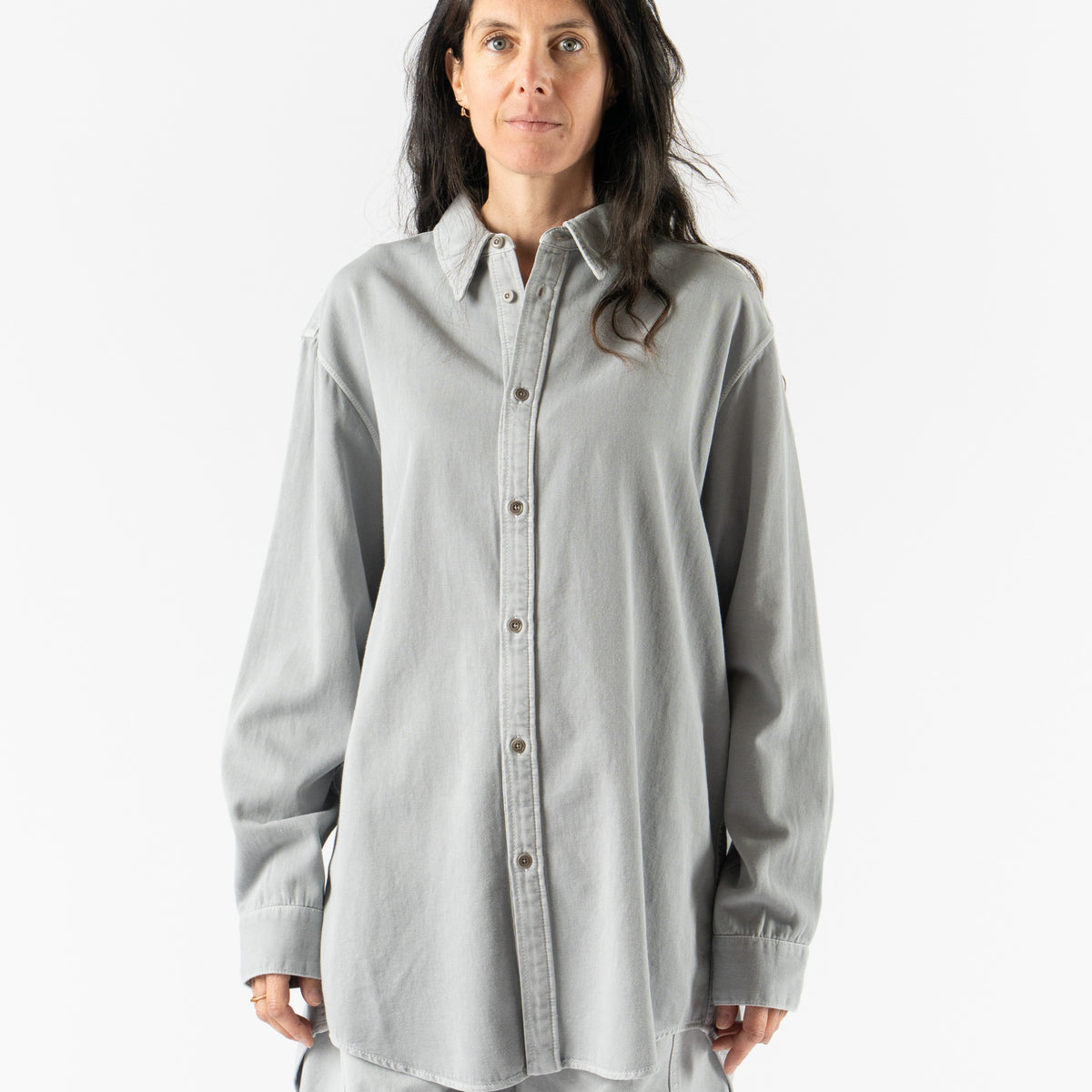 Lemaire Relaxed Shirt in Snowy Blue Grey Curated at Jake and Jones