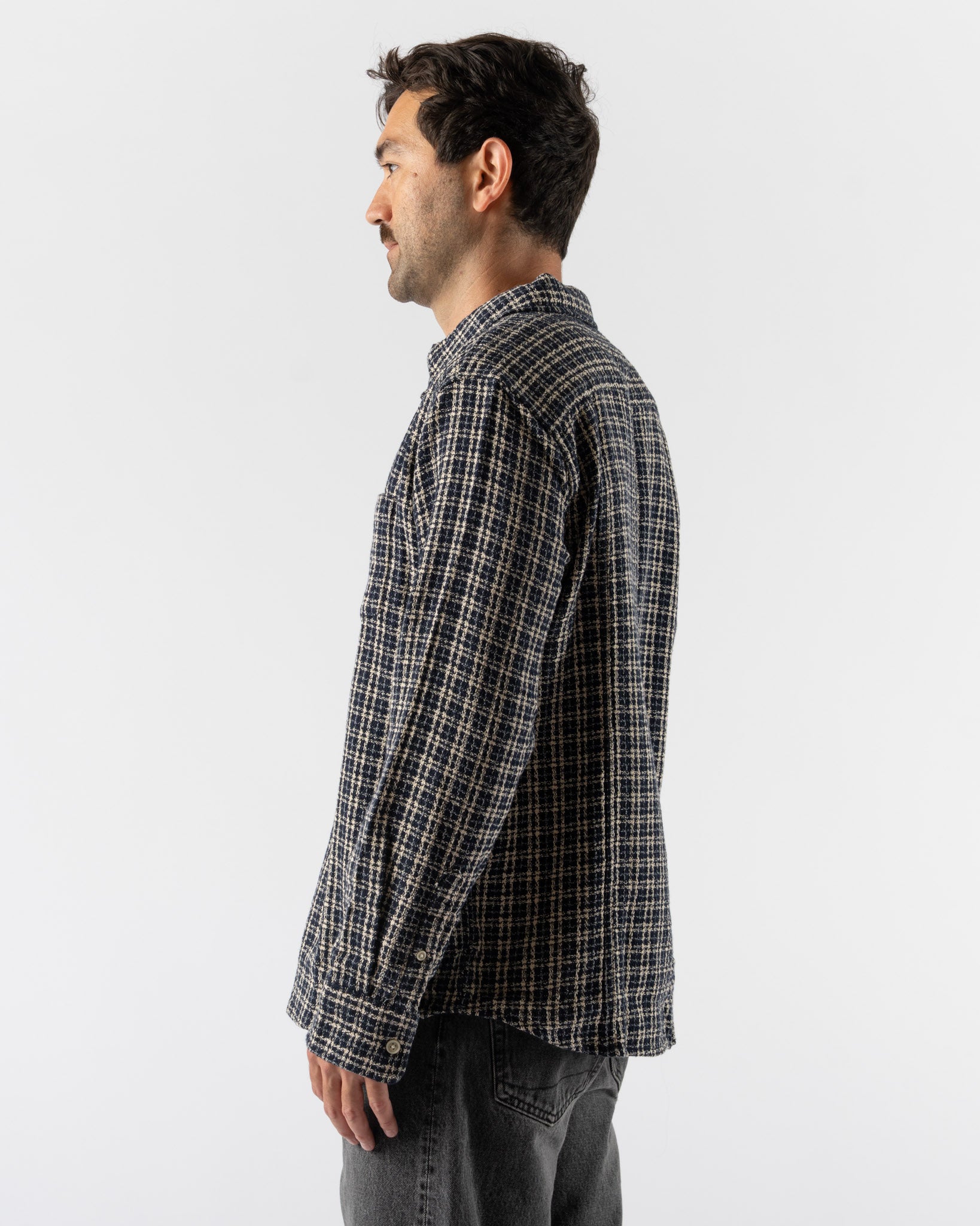 Corridor Reverse Tweed Snow Check Shirt in Blue