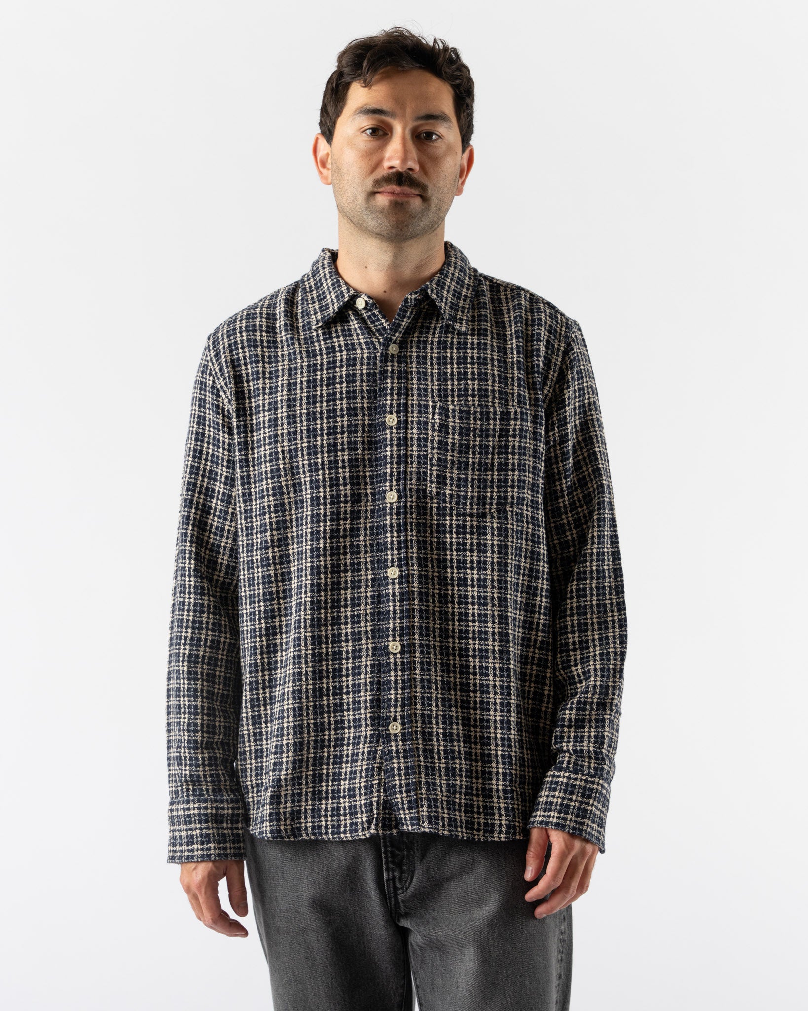 Corridor Reverse Tweed Snow Check Shirt in Blue