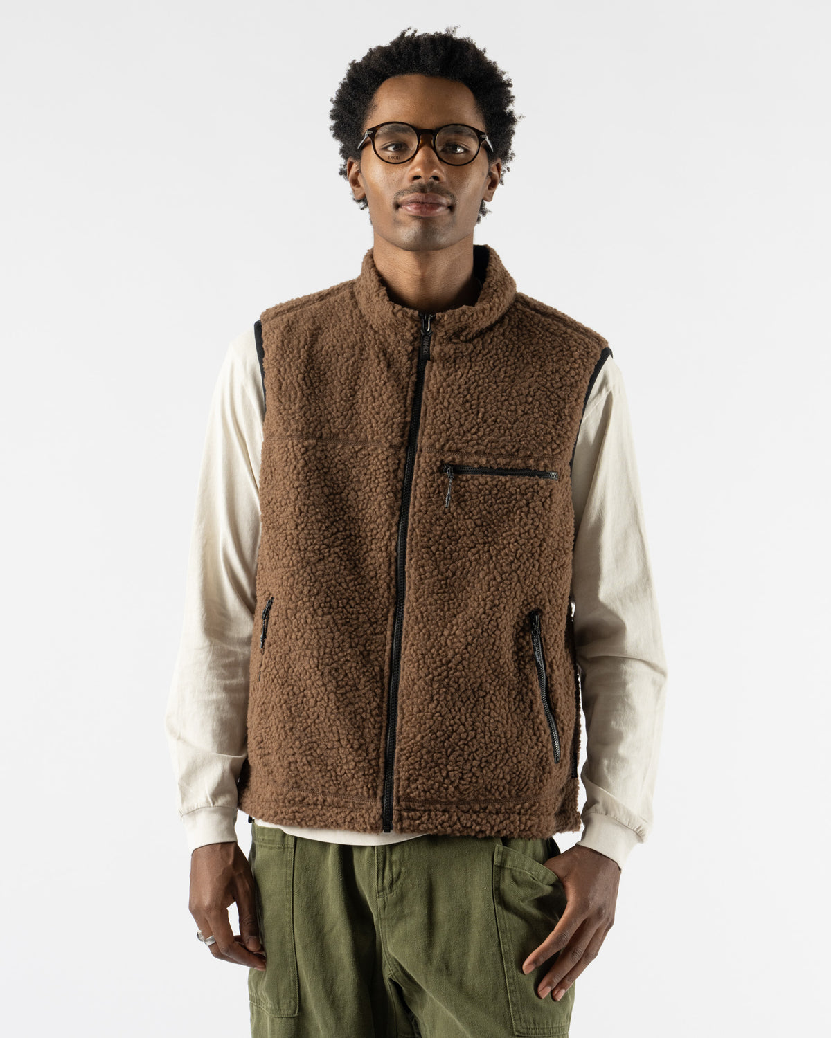 Gramicci Reversible Sherpa Vest in Dark Brown/Black Dark Brown/Black