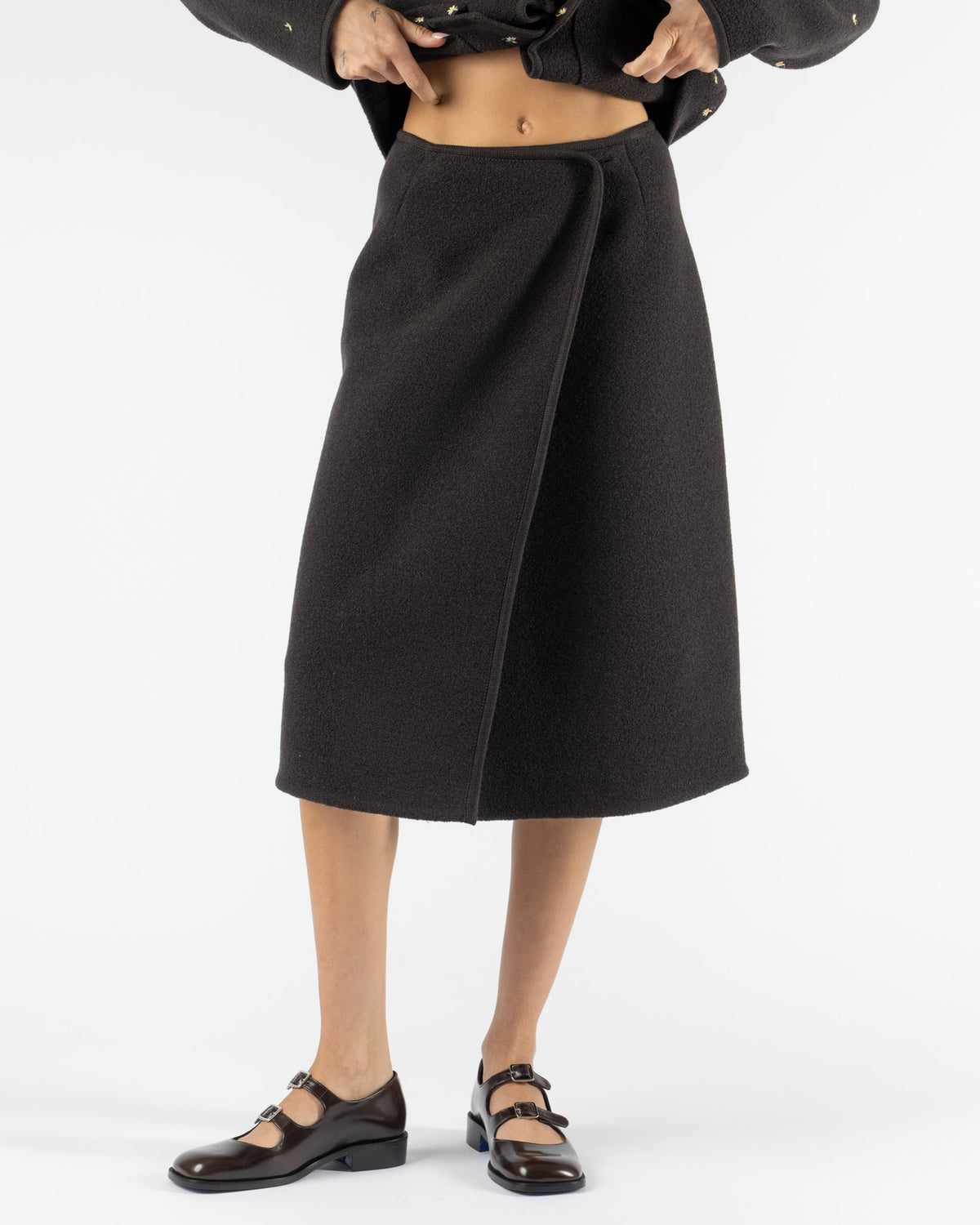 RIER Walker Wrap Skirt in Charbon Felted