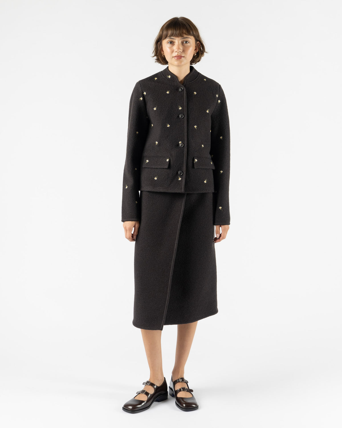 RIER Walker Wrap Skirt in Charbon Felted