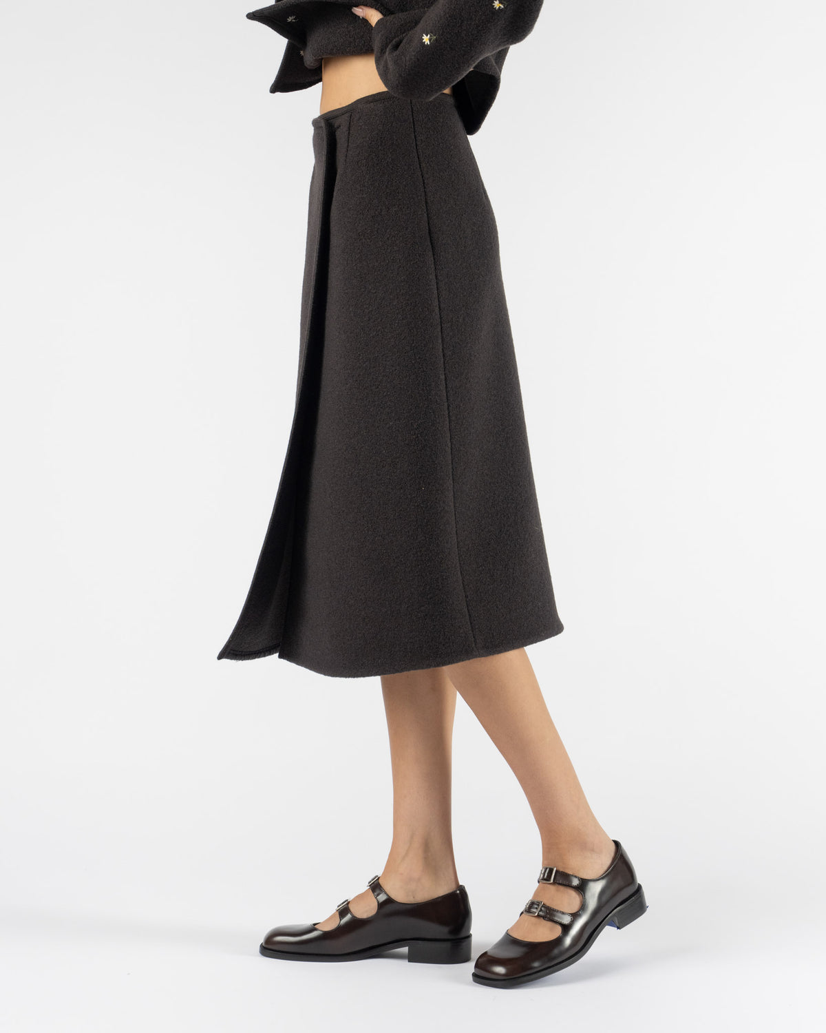 RIER Walker Wrap Skirt in Charbon Felted