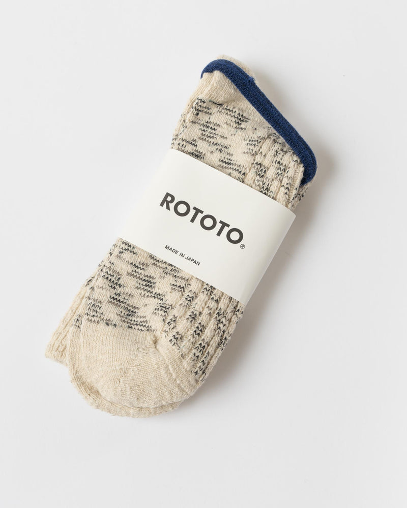 RoToTo 1513 Kasuri Ribbed Crew Socks in Gray/Black