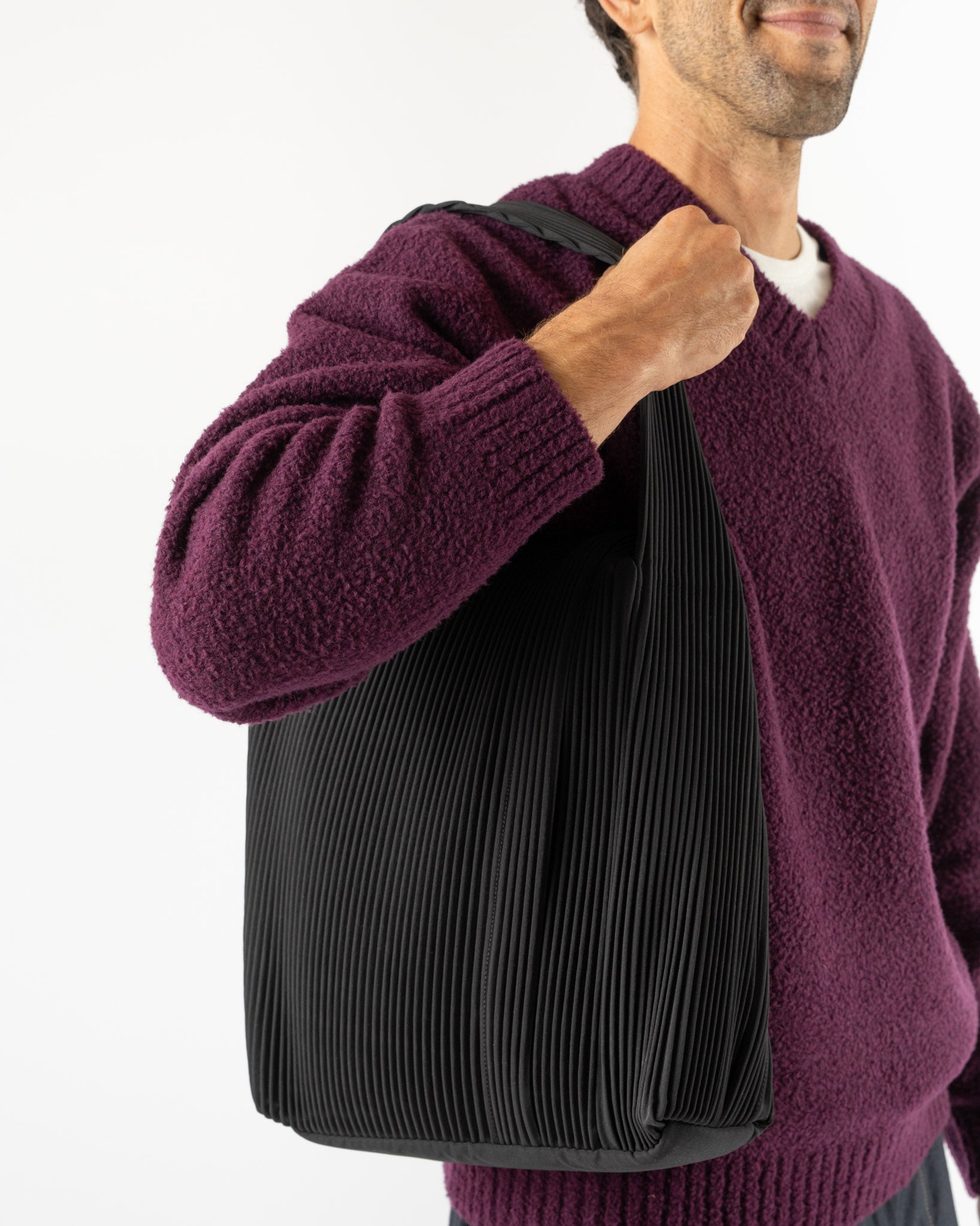 Homme Plissé Issey Miyake Rounded Square Bag in Black Curated at