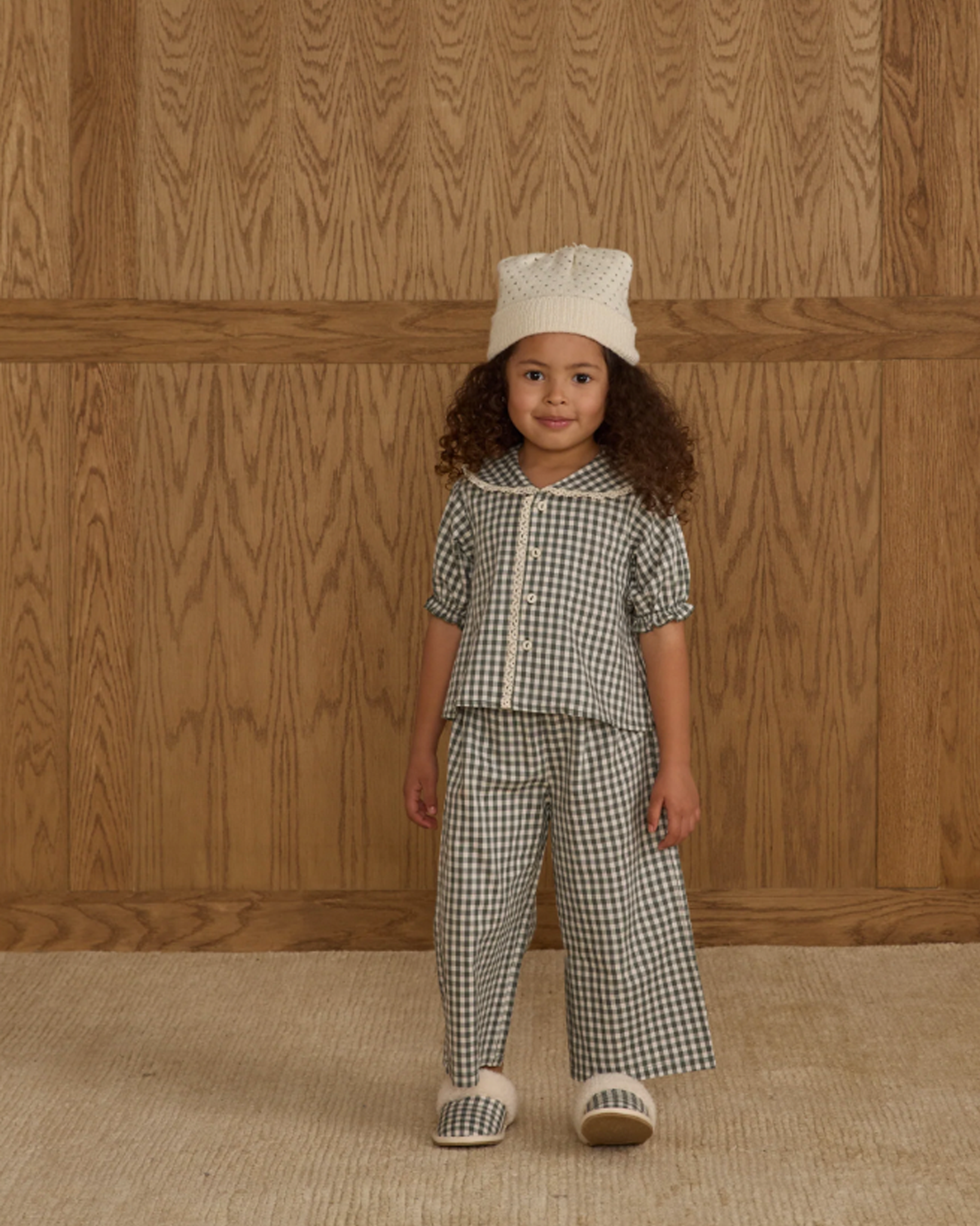 Rylee + Cru Ruffle Pajamas in Evergreen Gingham