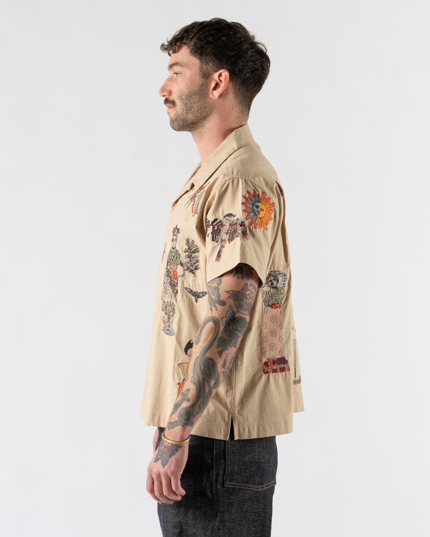 Samuel Zelig Collage Camp Shirt in Natural Tint Curated at Jake