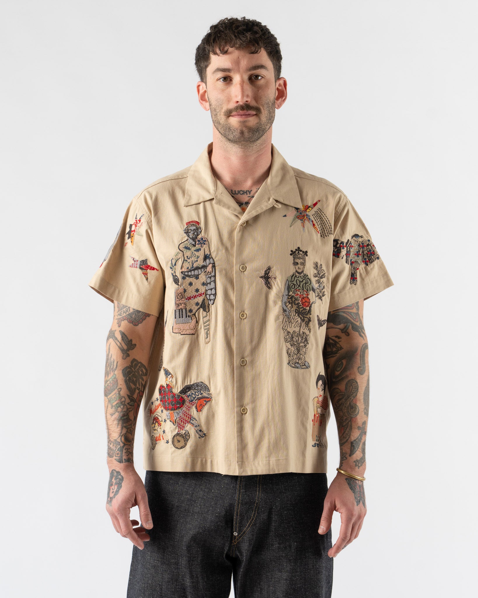 Samuel Zelig Collage Camp Shirt in Natural Tint