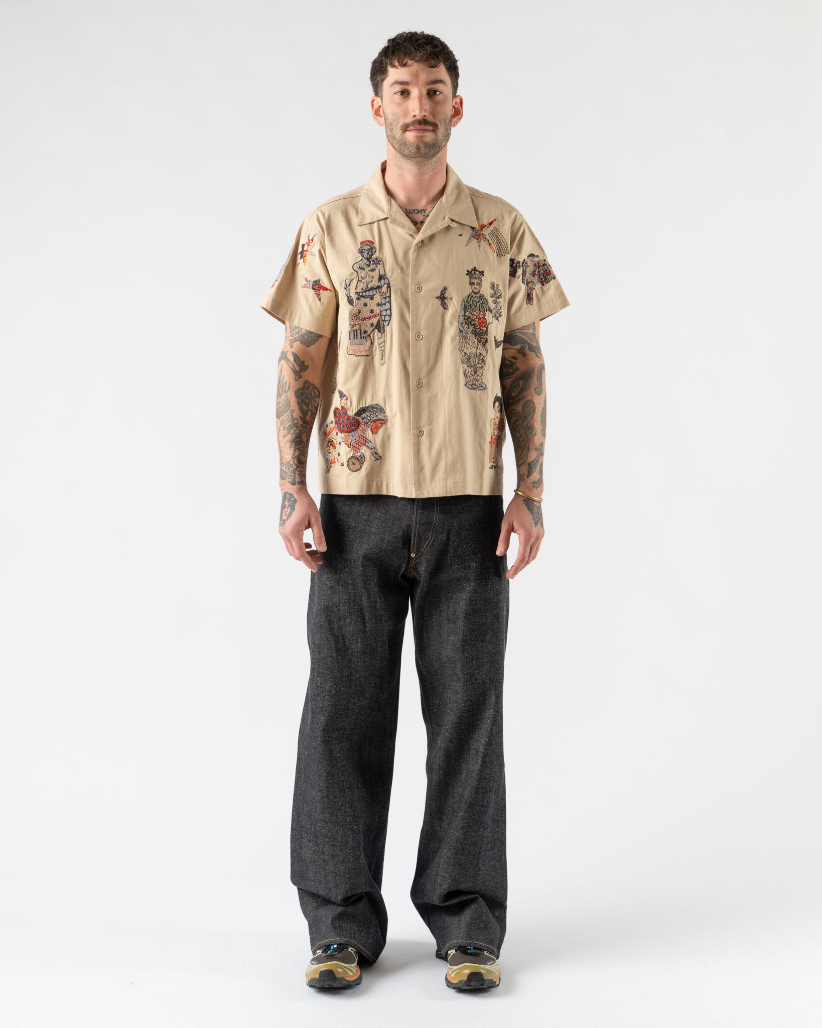 Samuel Zelig Collage Camp Shirt in Natural Tint Curated at Jake