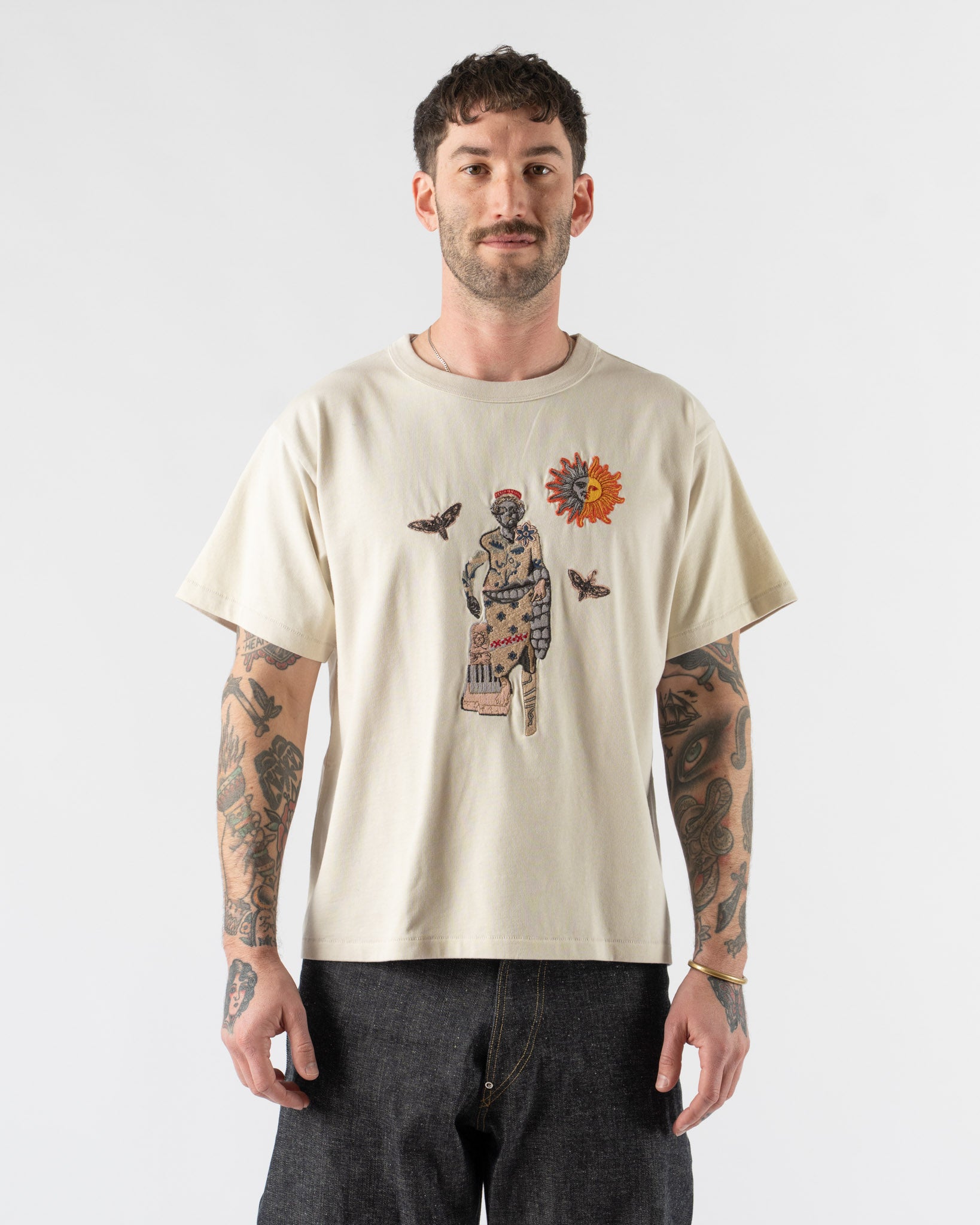 Samuel Zelig Collage Statue Tee in Warm Grey