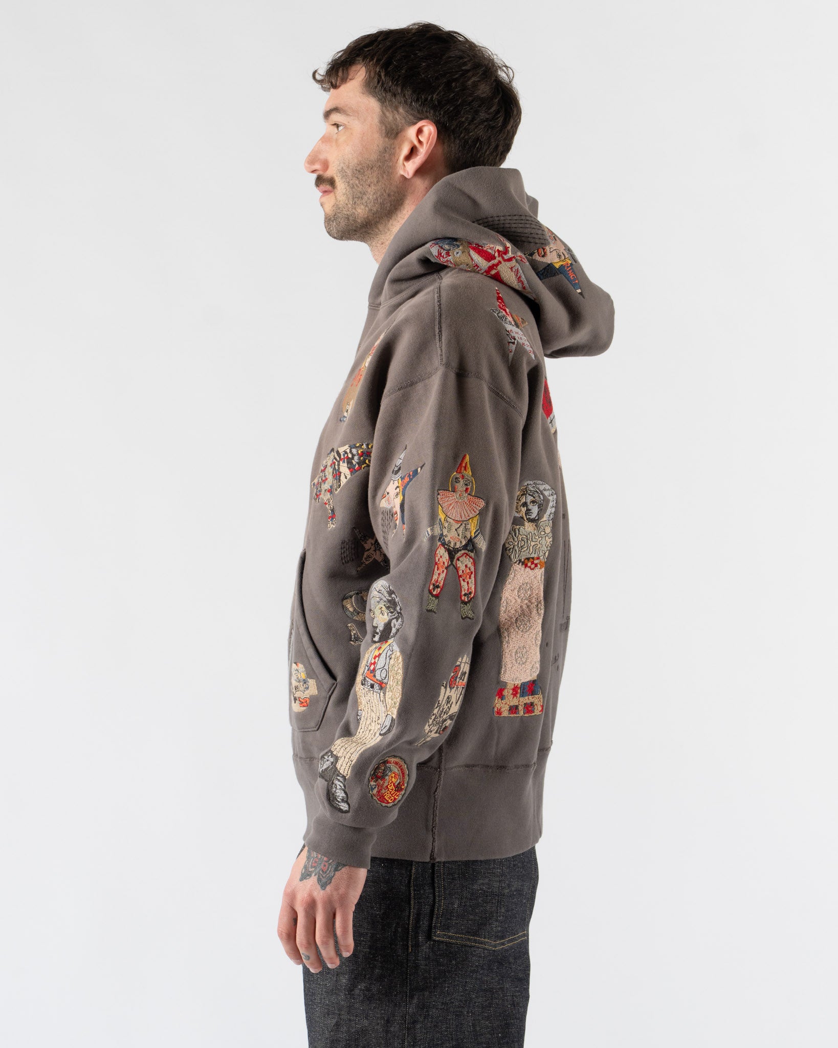 Samuel Zelig Collage Hoodie in Dark Taupe Curated at Jake and Jones