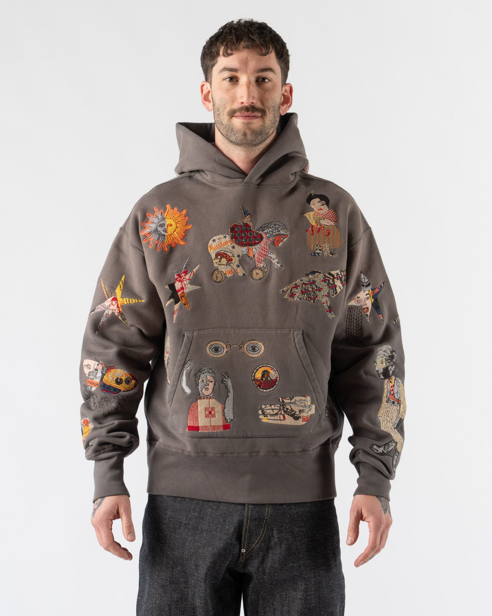 Samuel Zelig Collage Hoodie in Dark Taupe