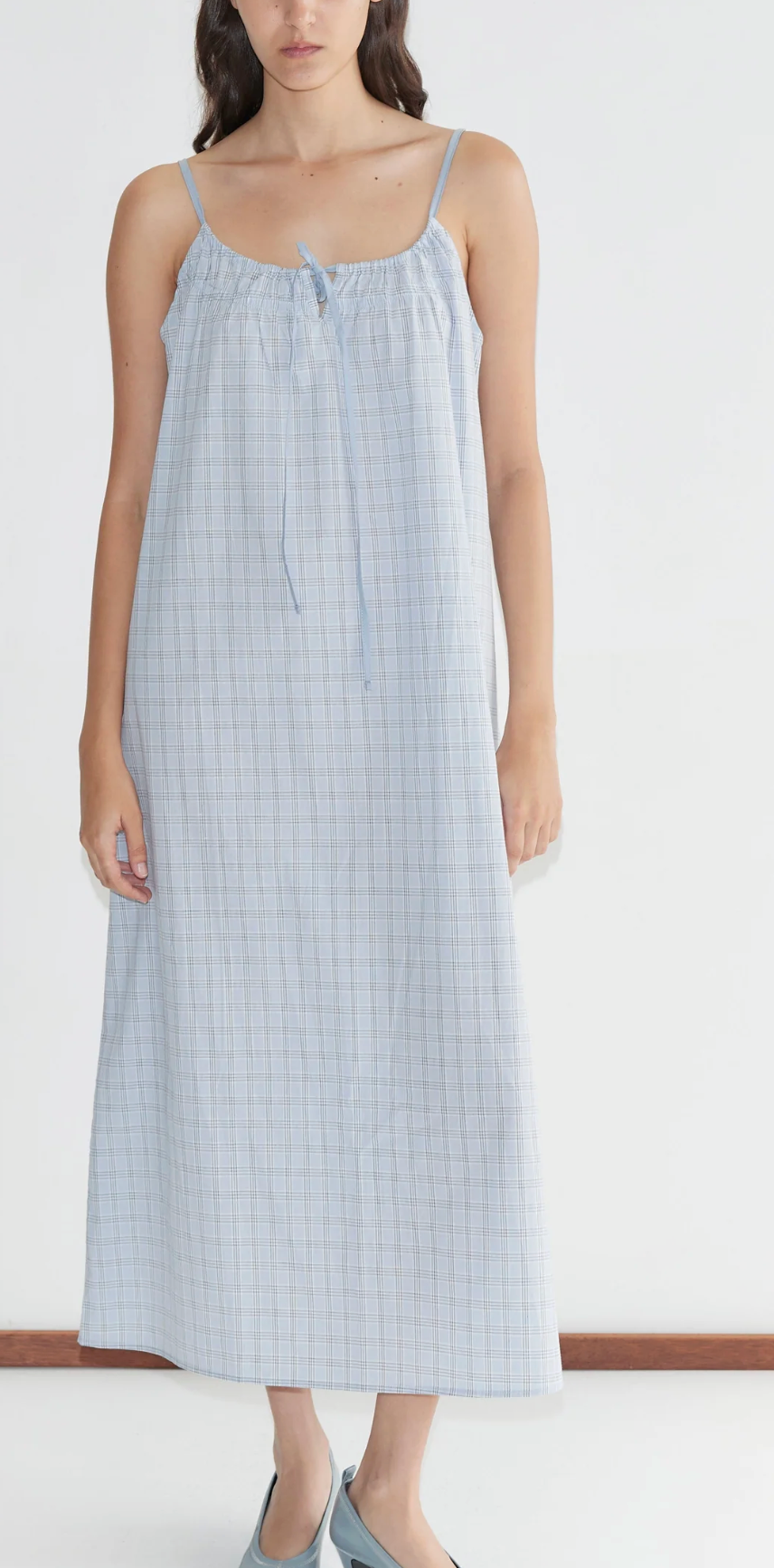 Deiji Studios Light Maxi Dress in Powder Check