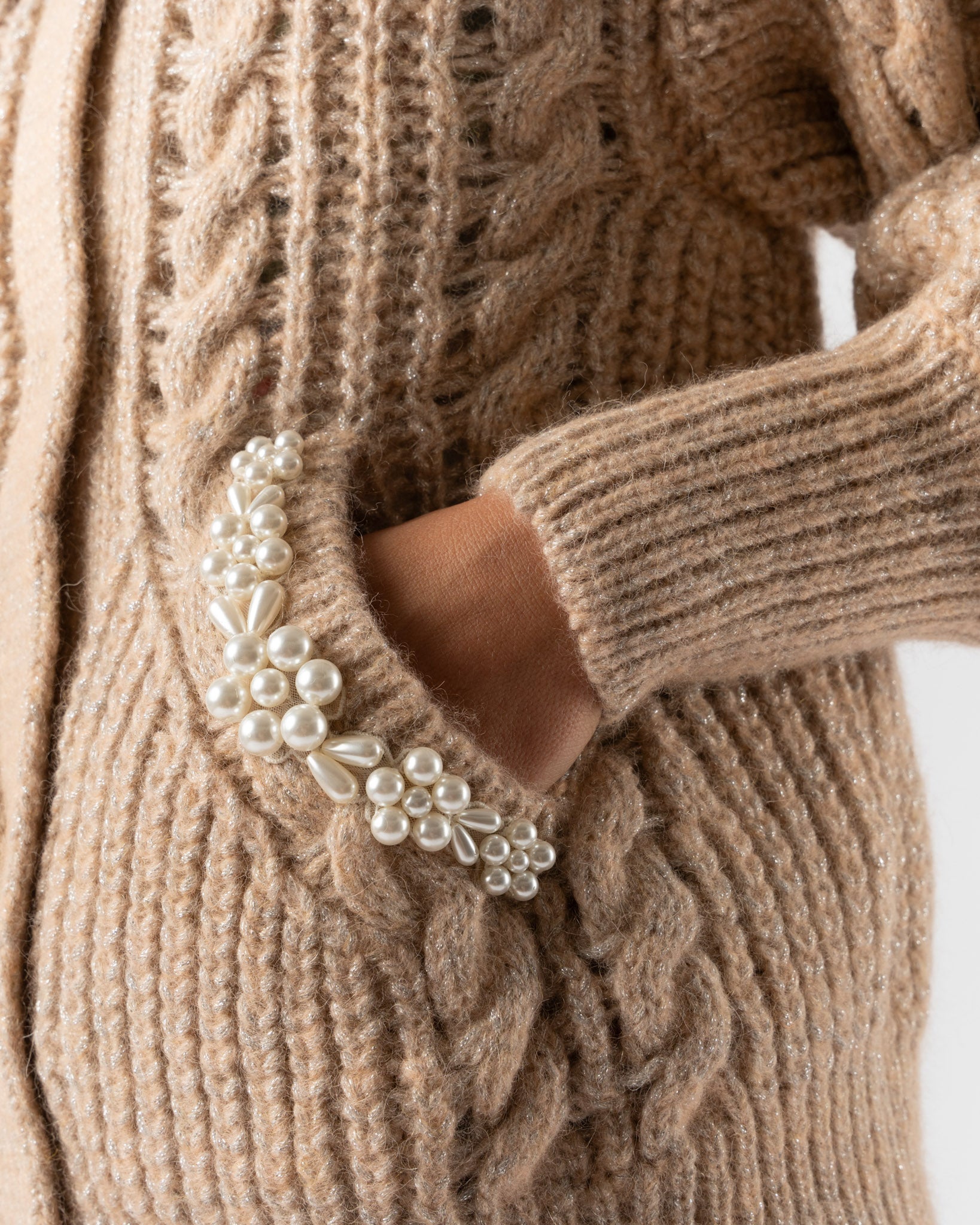 Simone Rocha Sculpted Collared Chunky Knit Cardigan in Rose/Pearl