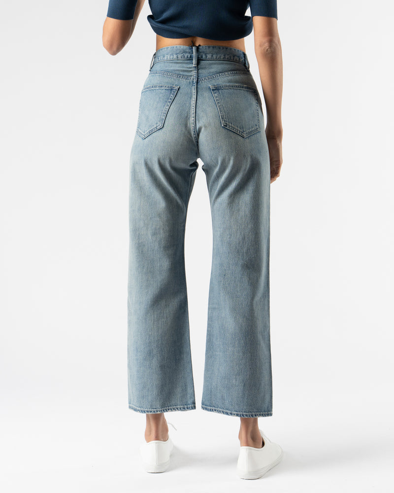 Auralee Selvedge Faded Light Denim Pants in Light Denim