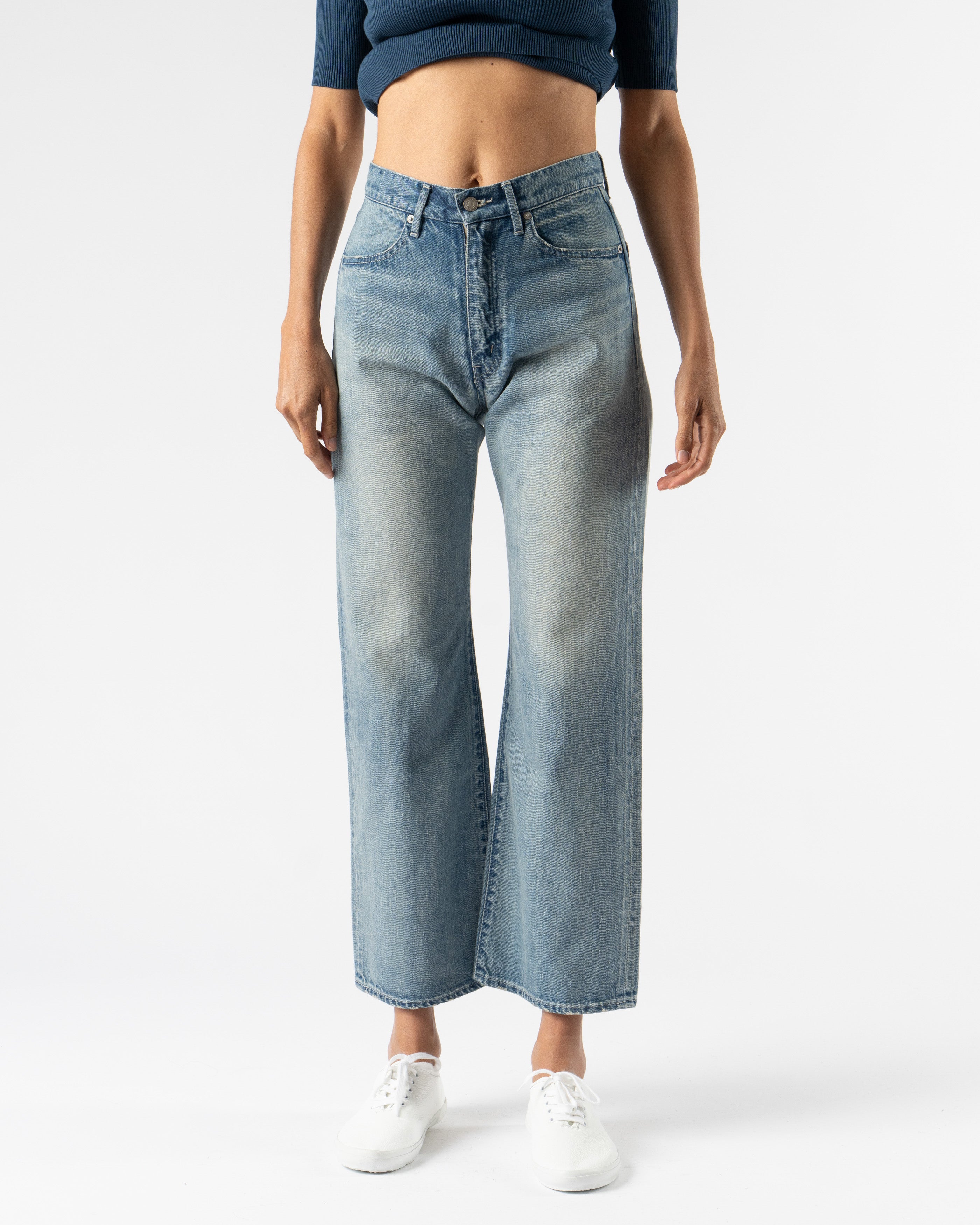Auralee Selvedge Faded Light Denim Pants in Light Denim