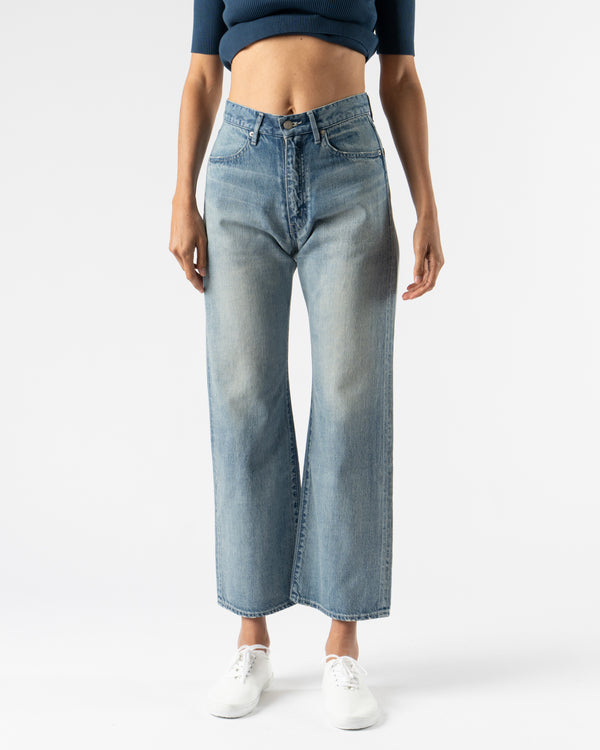Auralee Selvedge Faded Light Denim Pants in Light Denim