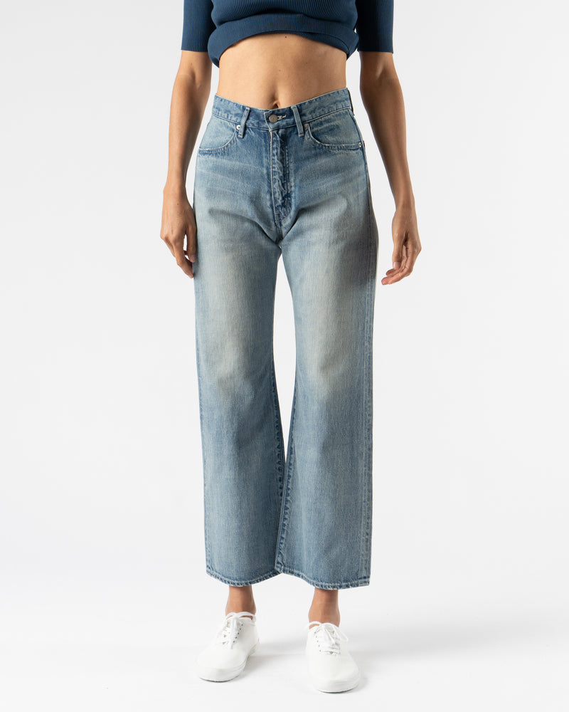 Auralee Selvedge Faded Light Denim Pants in Light Denim