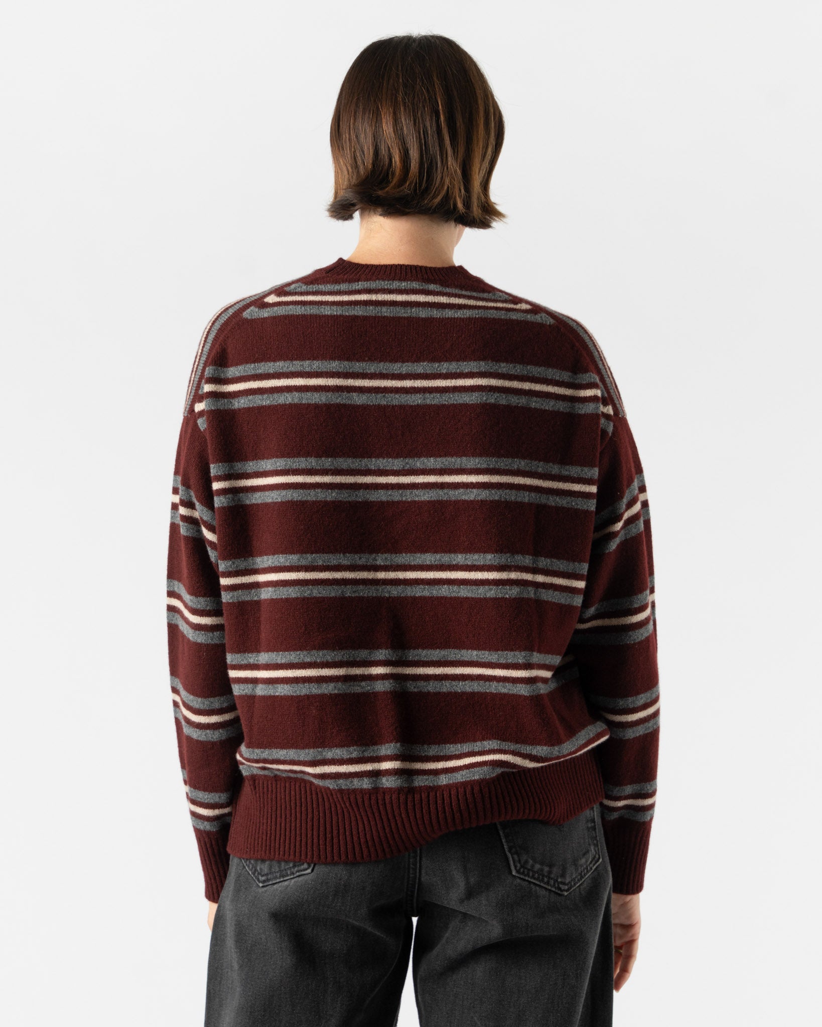 &Daughter Innes Stripe Slouch Crewneck in Burgundy Stripe