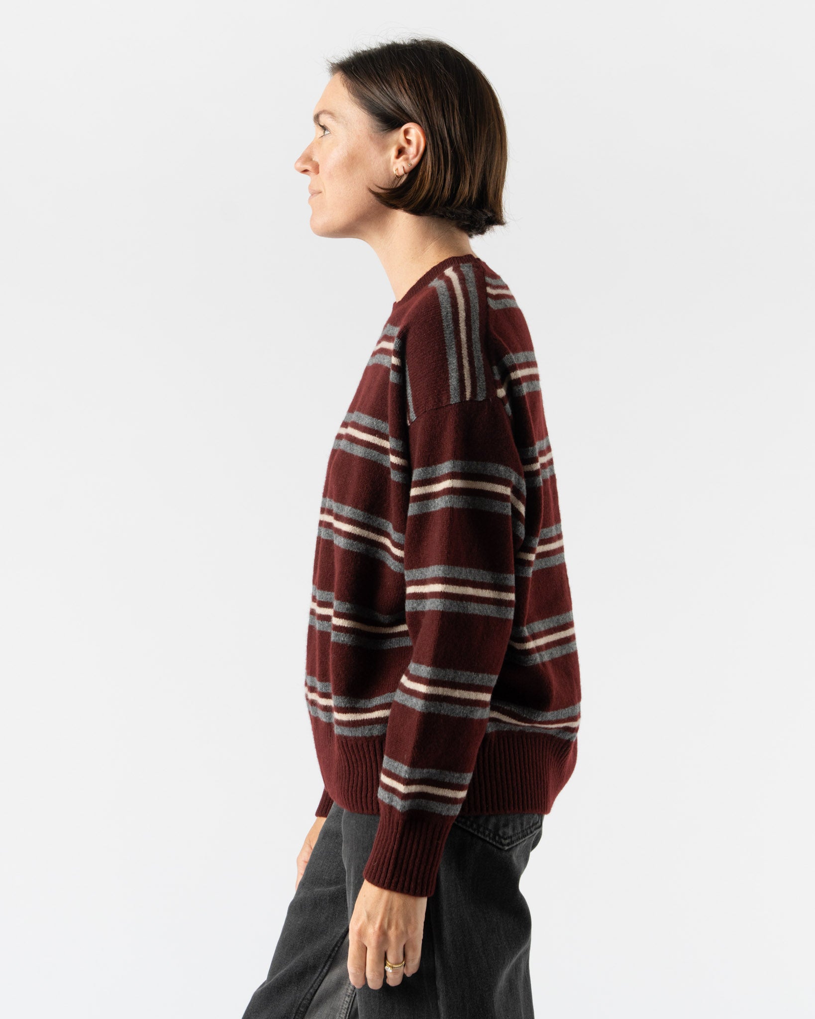 &Daughter Innes Stripe Slouch Crewneck in Burgundy Stripe