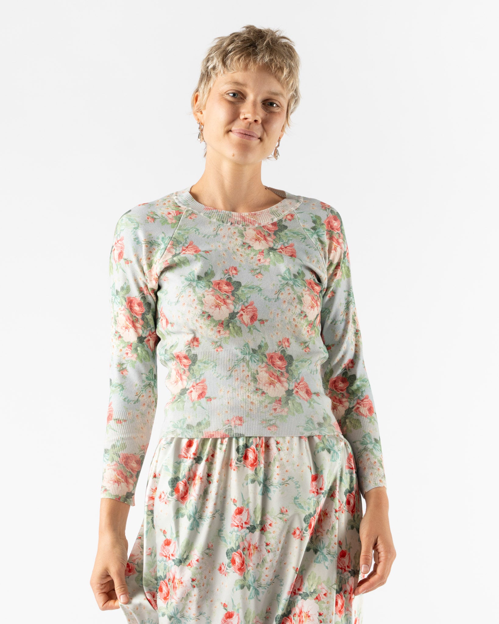 Simone Rocha Shrunken Floral Knit Sweater in Baby Bouquet