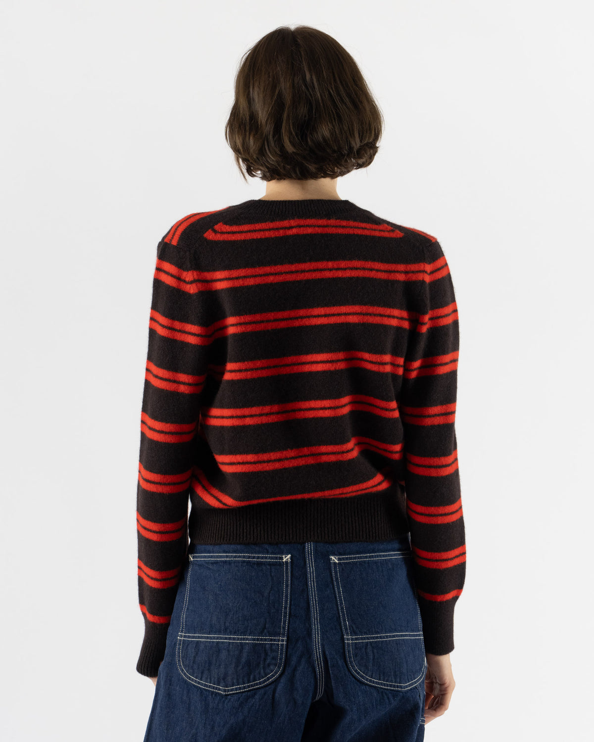 &Daughter Sligo Shrunken V-Neck in Dark Brown with Poppy Red