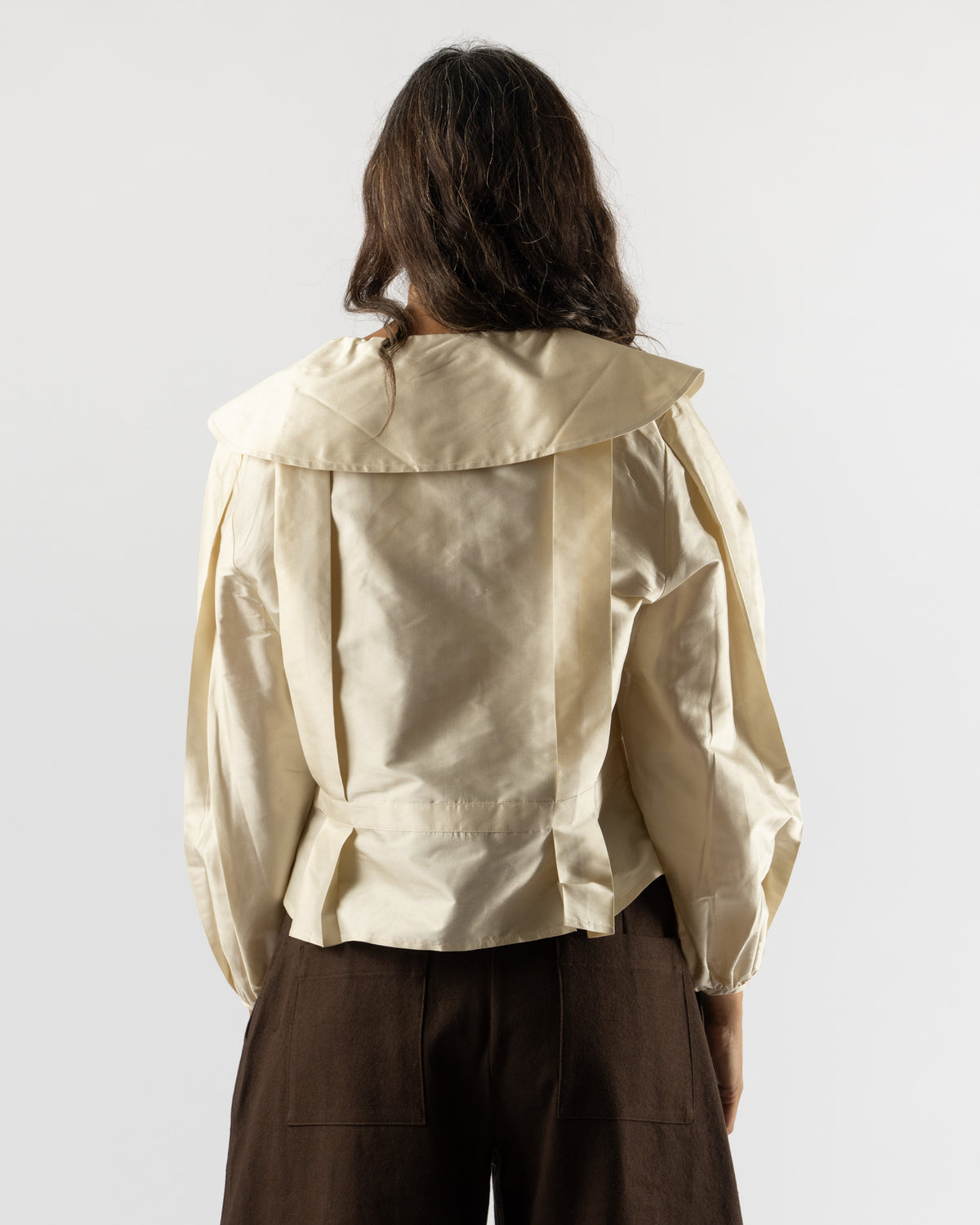 Cawley Silk Dupion Box Pleat Blouse in Ivory