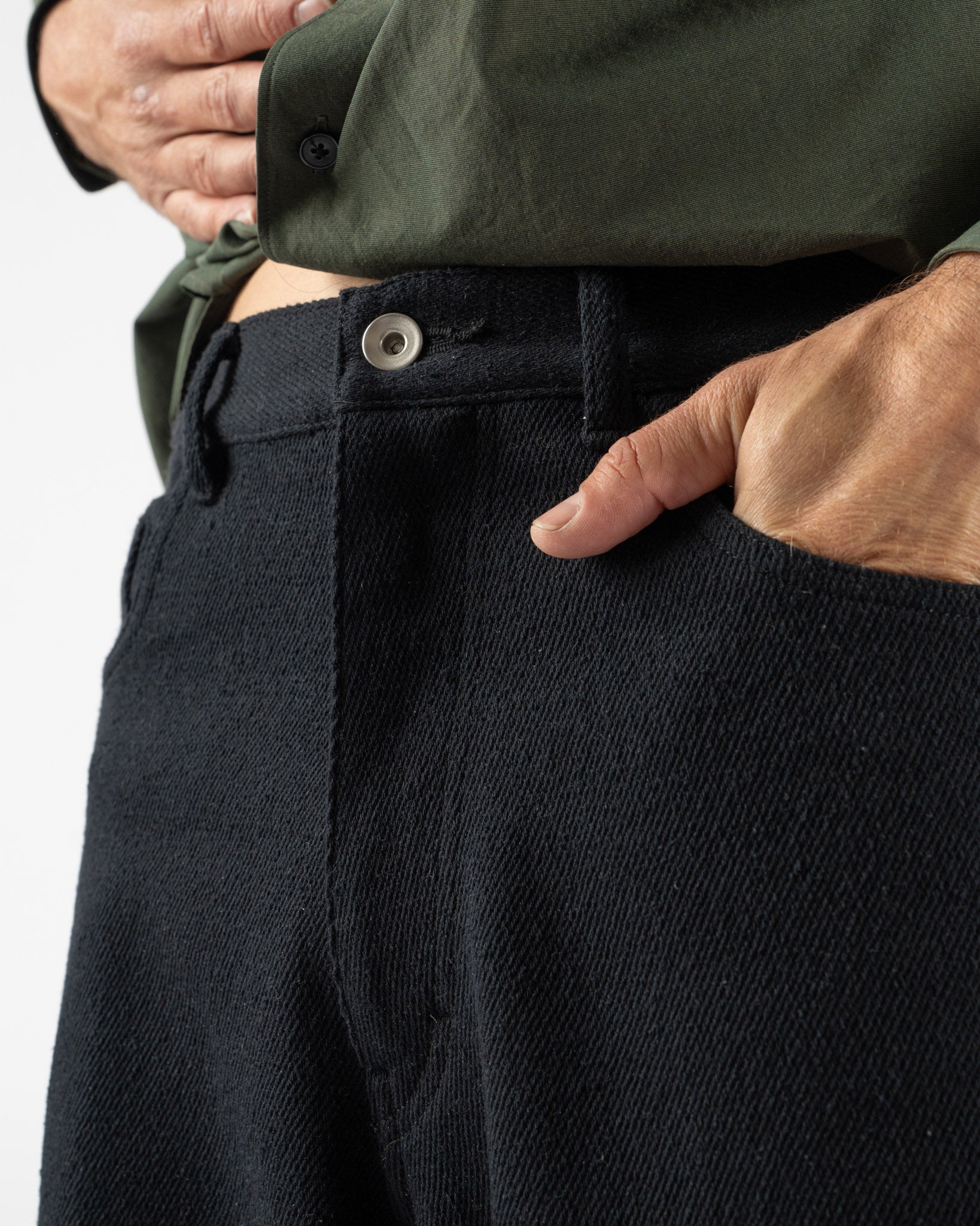 Auralee Silk Nep Denim 5P Wide Pants in Black Curated at Jake and