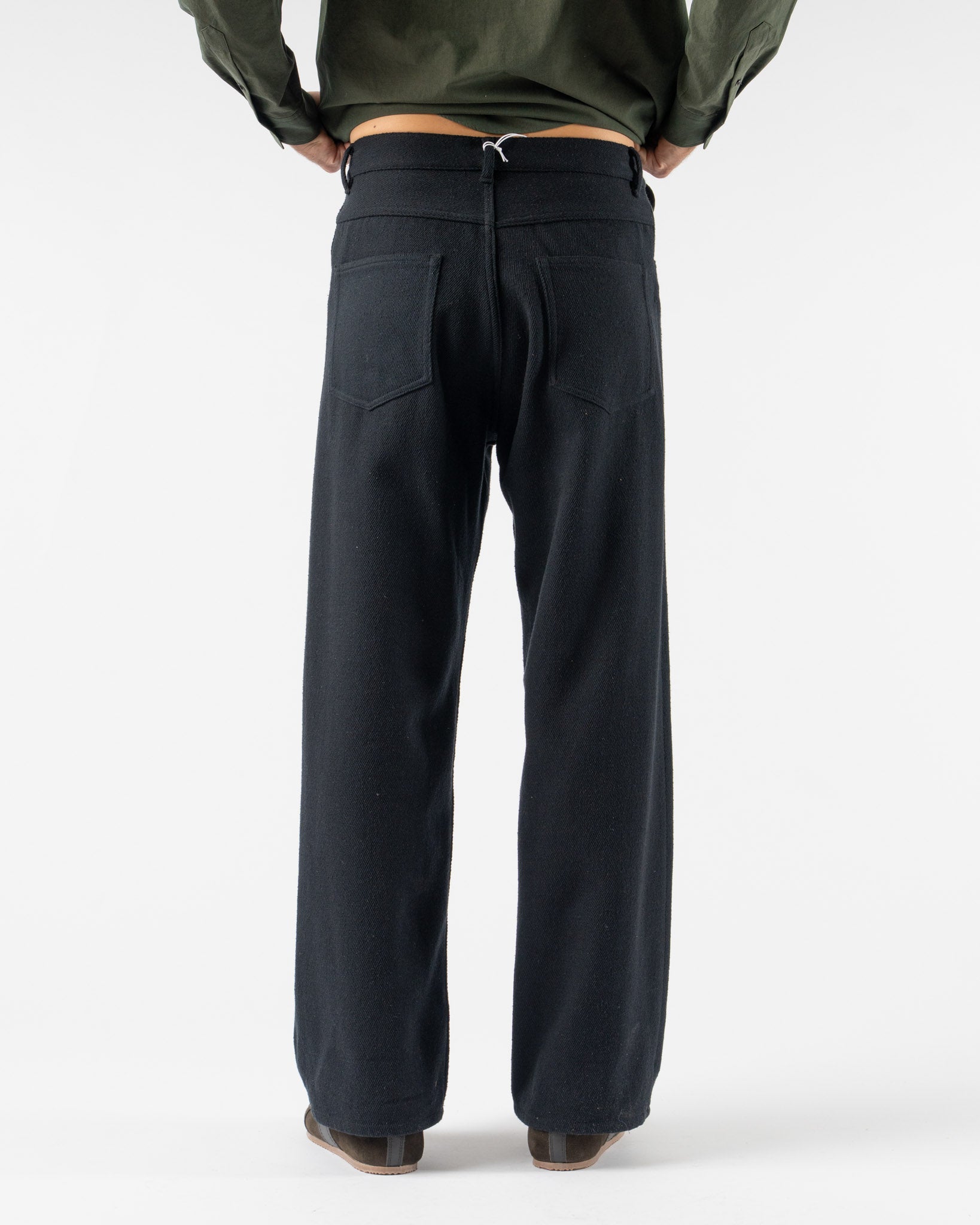 Auralee Silk Nep Denim 5P Wide Pants in Black Curated at Jake and