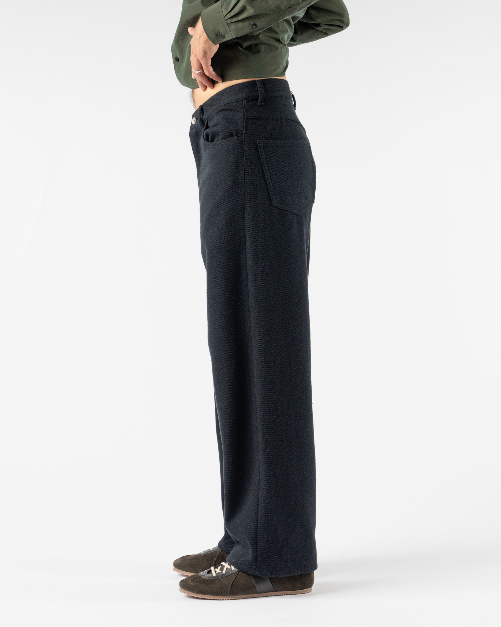 Auralee Silk Nep Denim 5P Wide Pants in Black