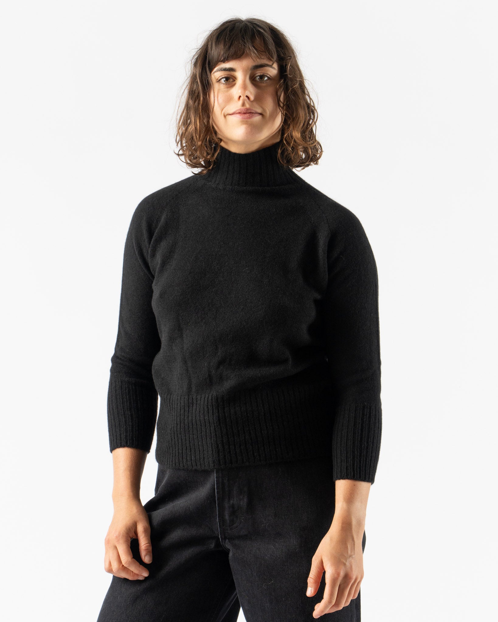 Simone Rocha Back Ribbon Detail High Neck Cashmere Jumper in Black