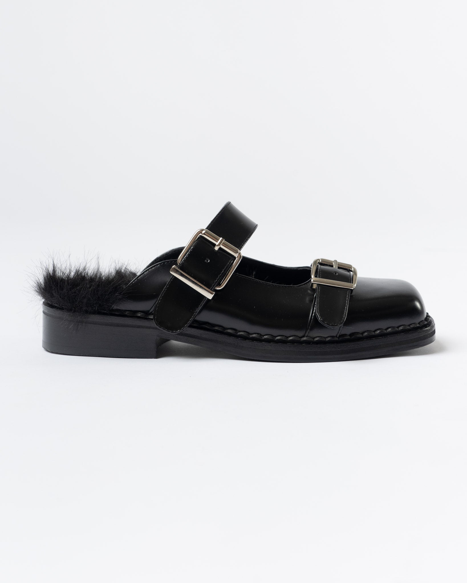 Simone Rocha Faux Fur Lined Buckle Mary Jane Mule in Black